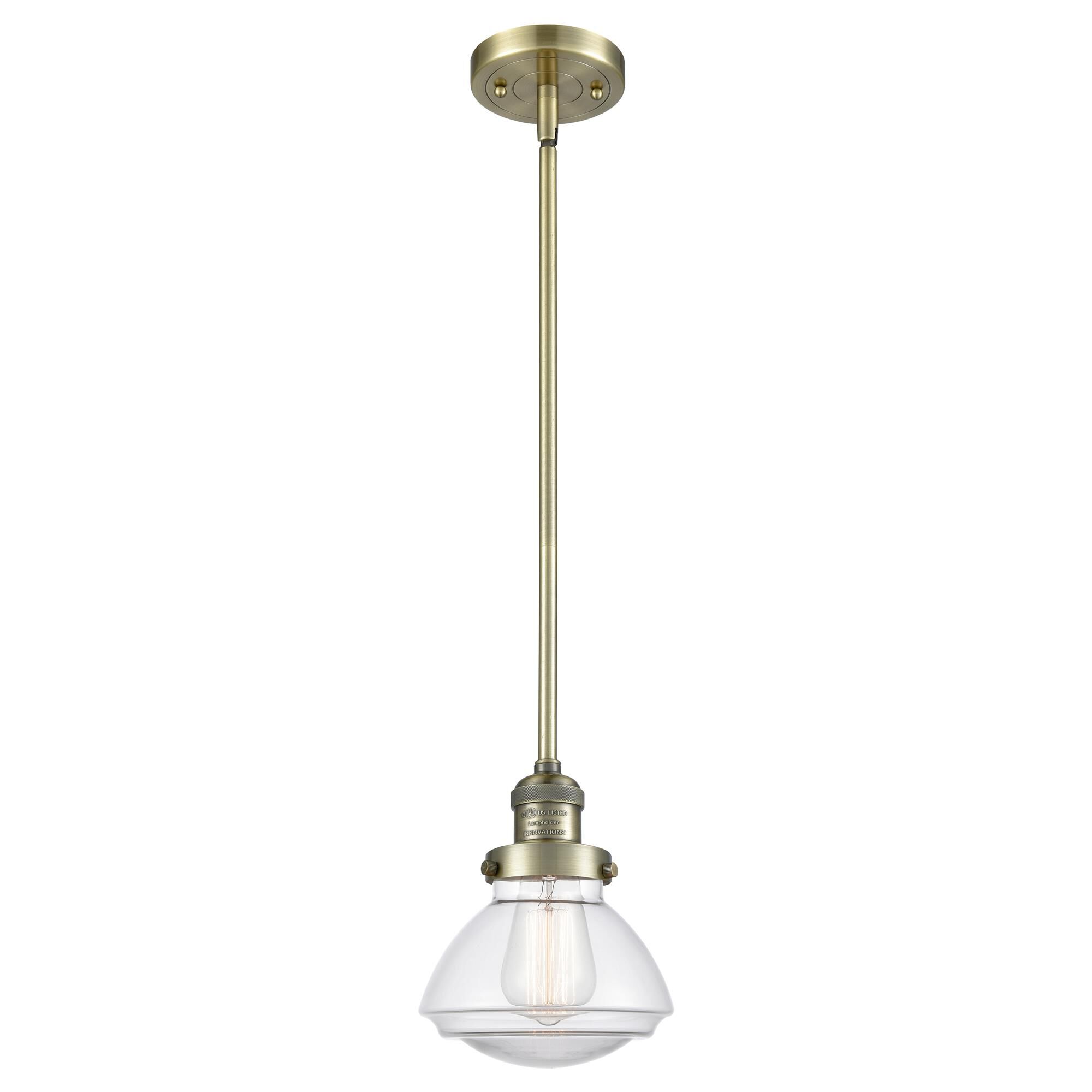 Shown in Antique Brass finish and Bell glass and Glass shade