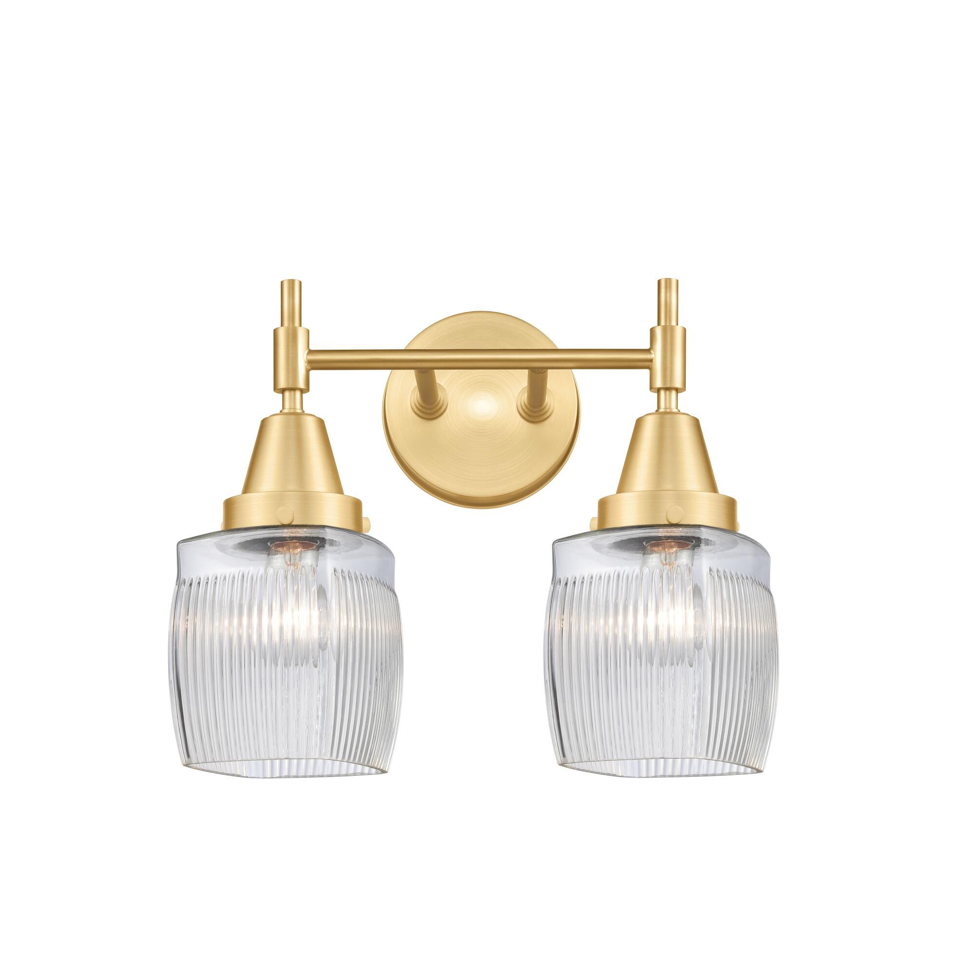 Shown in Satin Gold finish and Thick Clear Halophane Colton glass