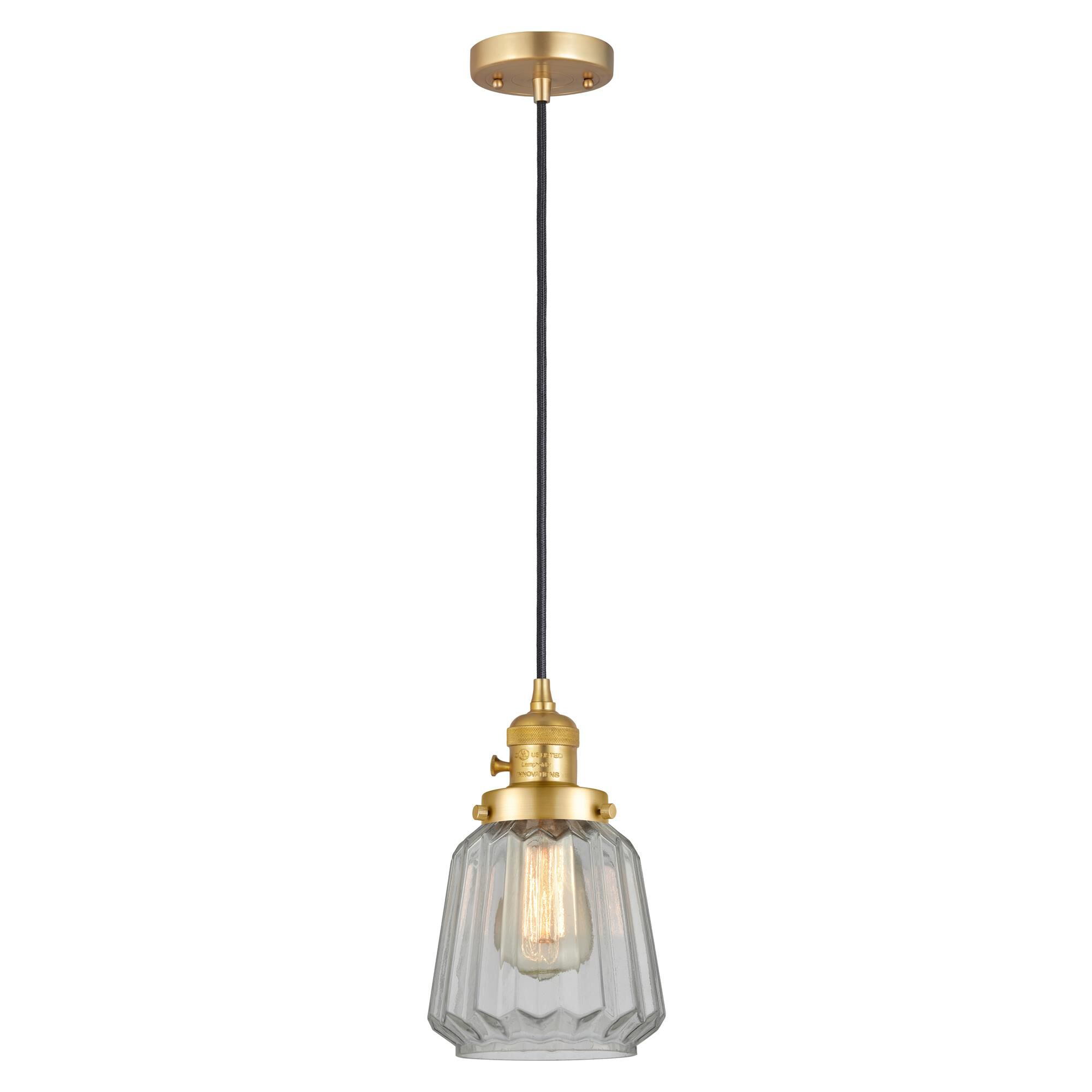 Shown in Satin Gold finish and Clear glass