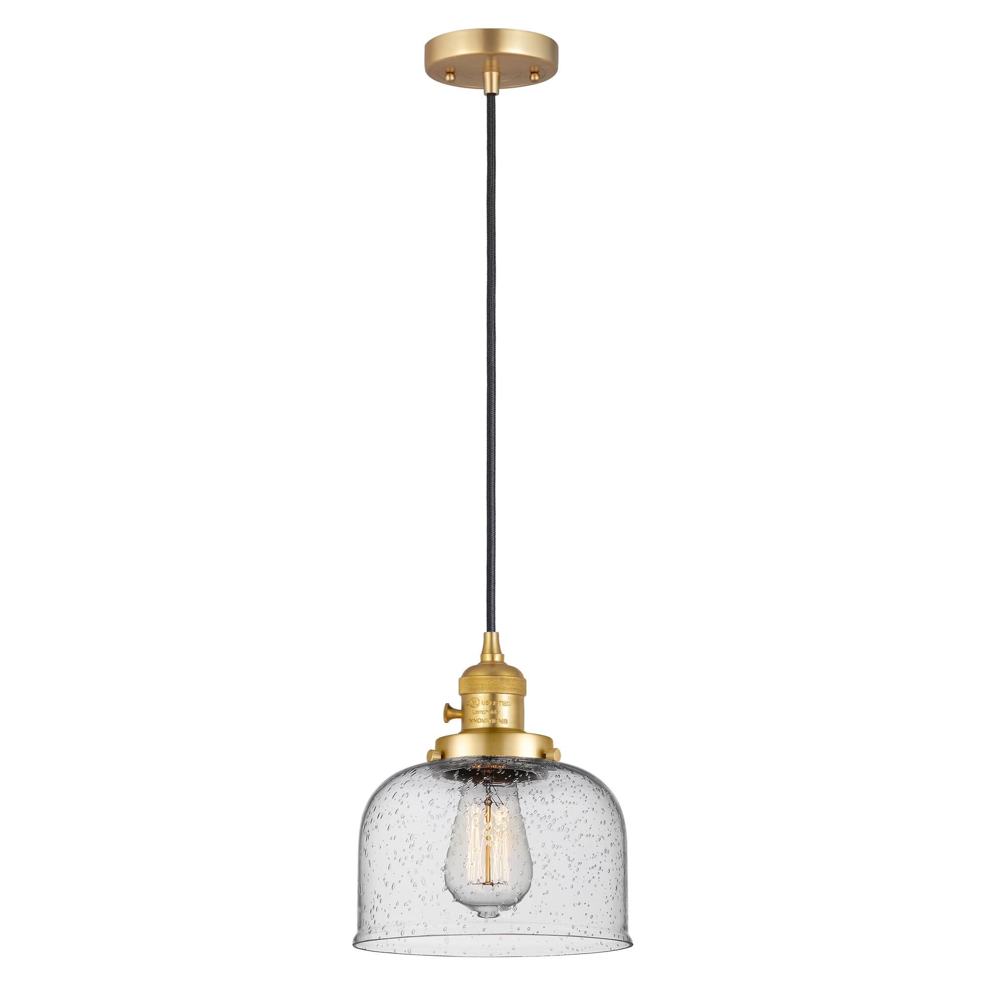 Shown in Satin Gold finish and Seedy glass