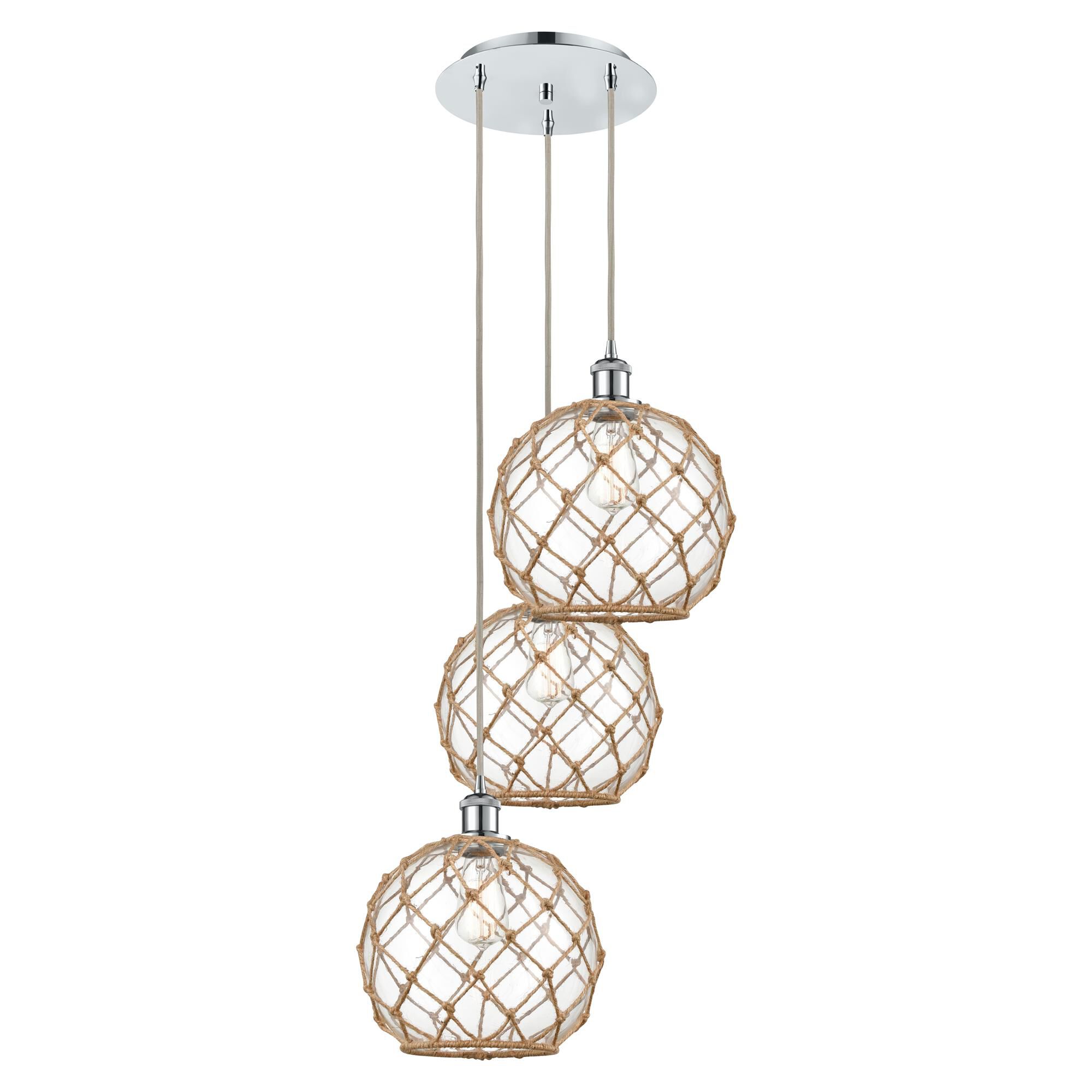 Shown in Polished Chrome finish and Clear with Brown Rope glass