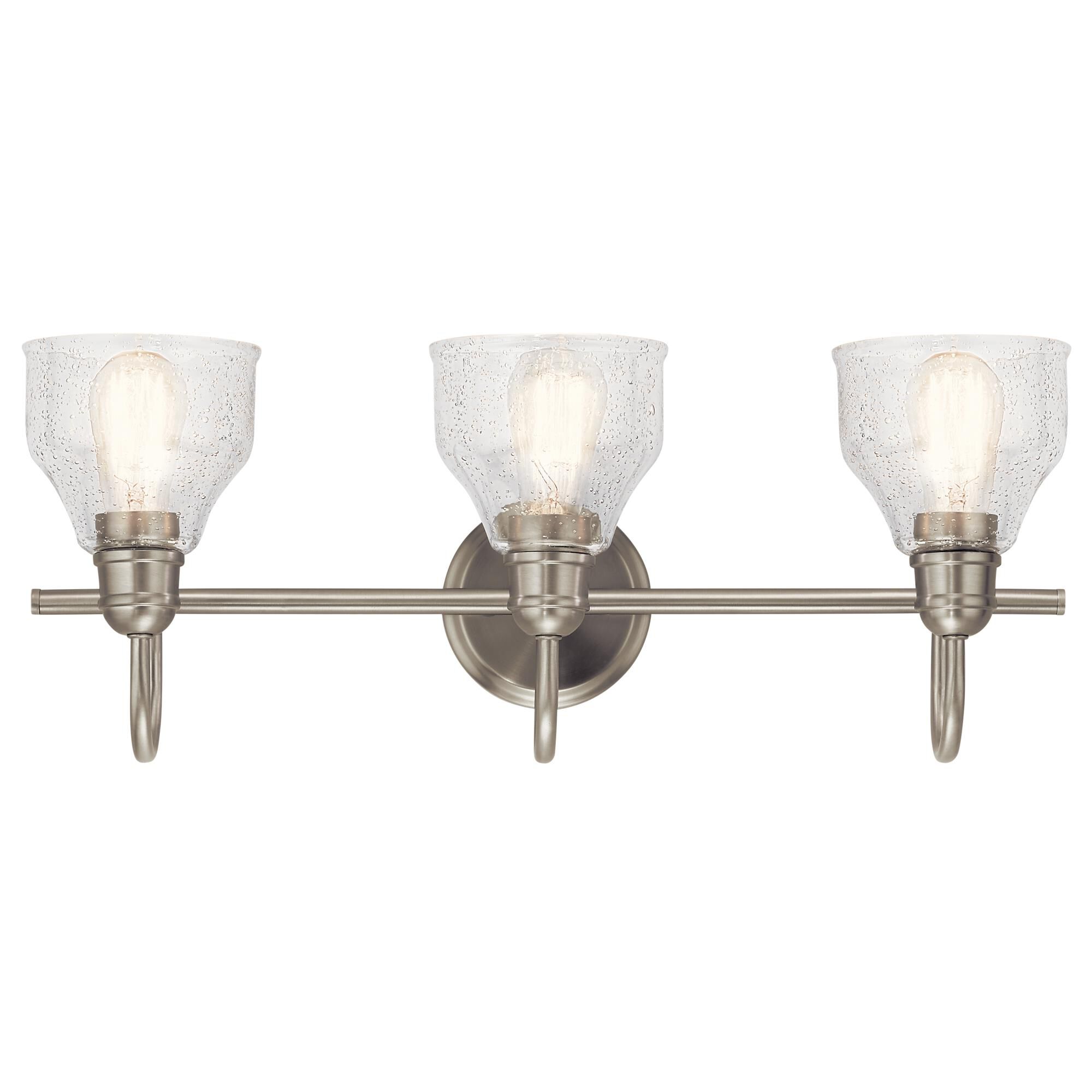 Shown in Brushed Nickel finish and Clear Seeded glass