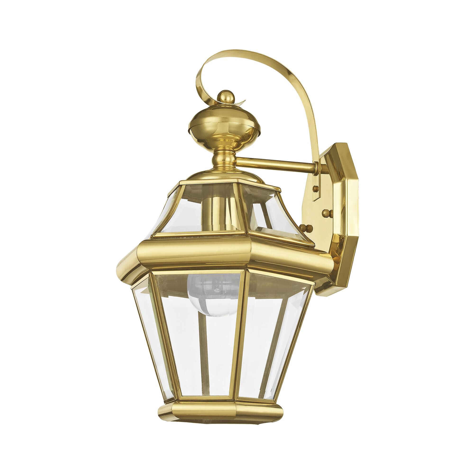 Shown in Polished Brass finish and Clear Beveled glass