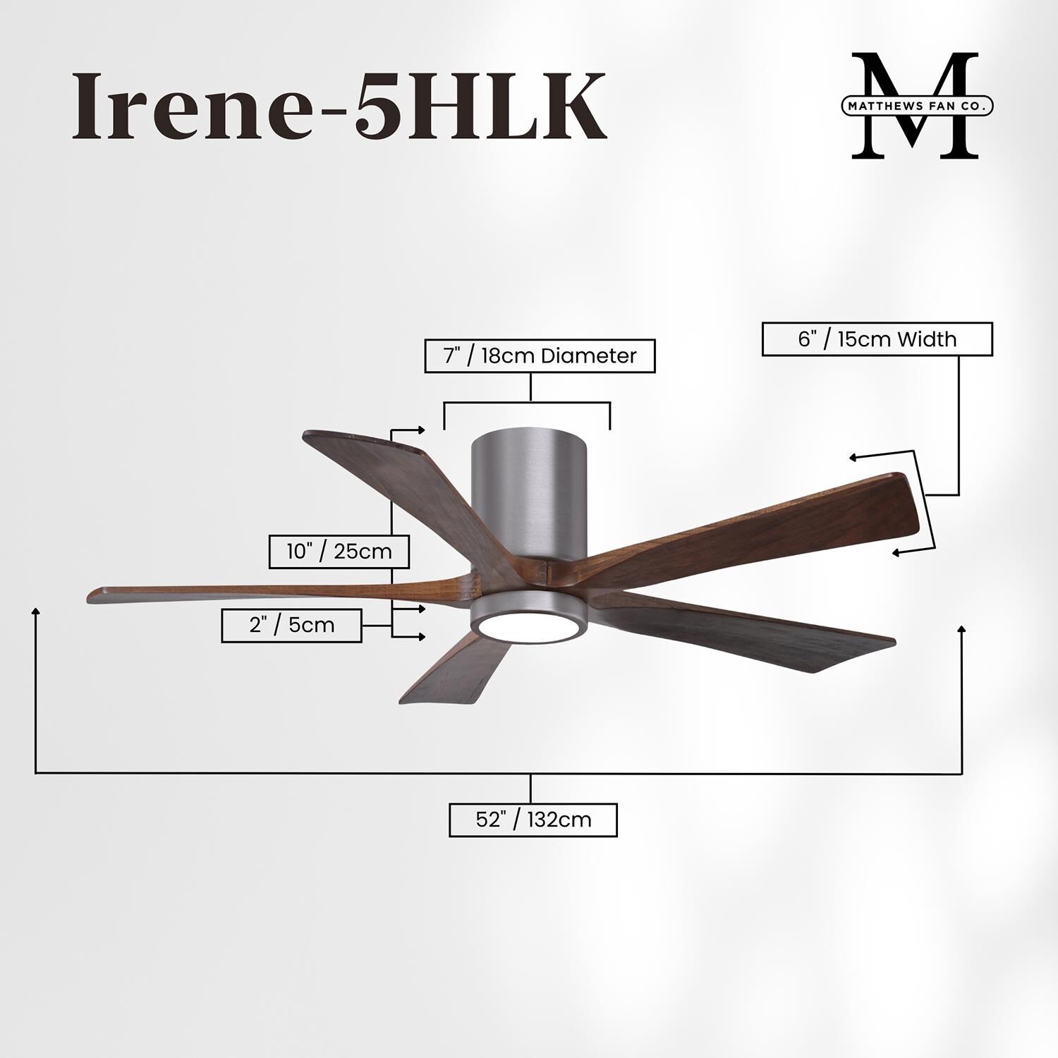 Irene 52 Inch Flush Mount Fan with Light Kit by Matthews Fan Company