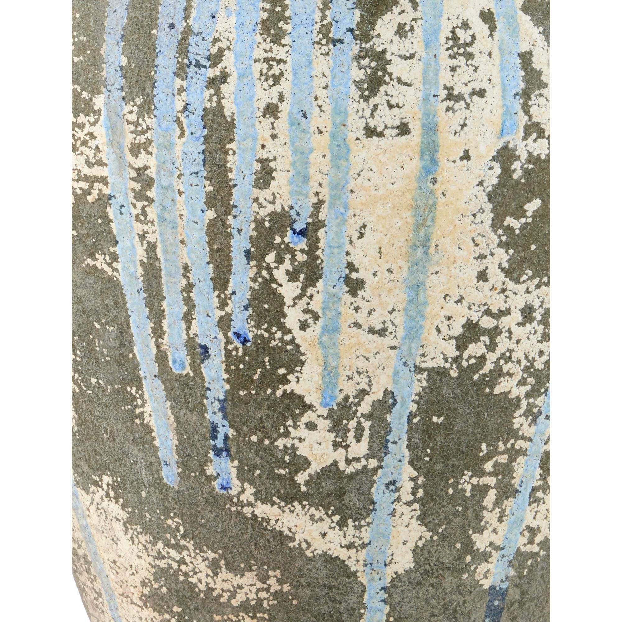 Shown in Antique Blue Drip finish and Natural Linen shade