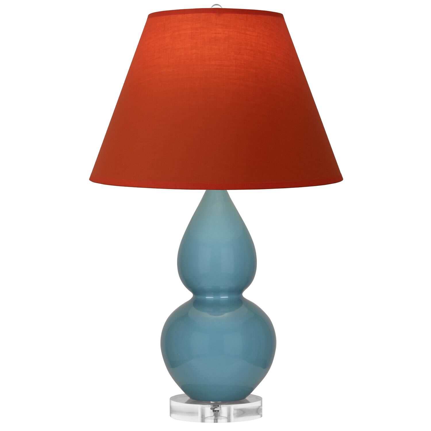 Shown in Steel Blue finish and Tangerine and Taupe Lining shade and Lucite accent