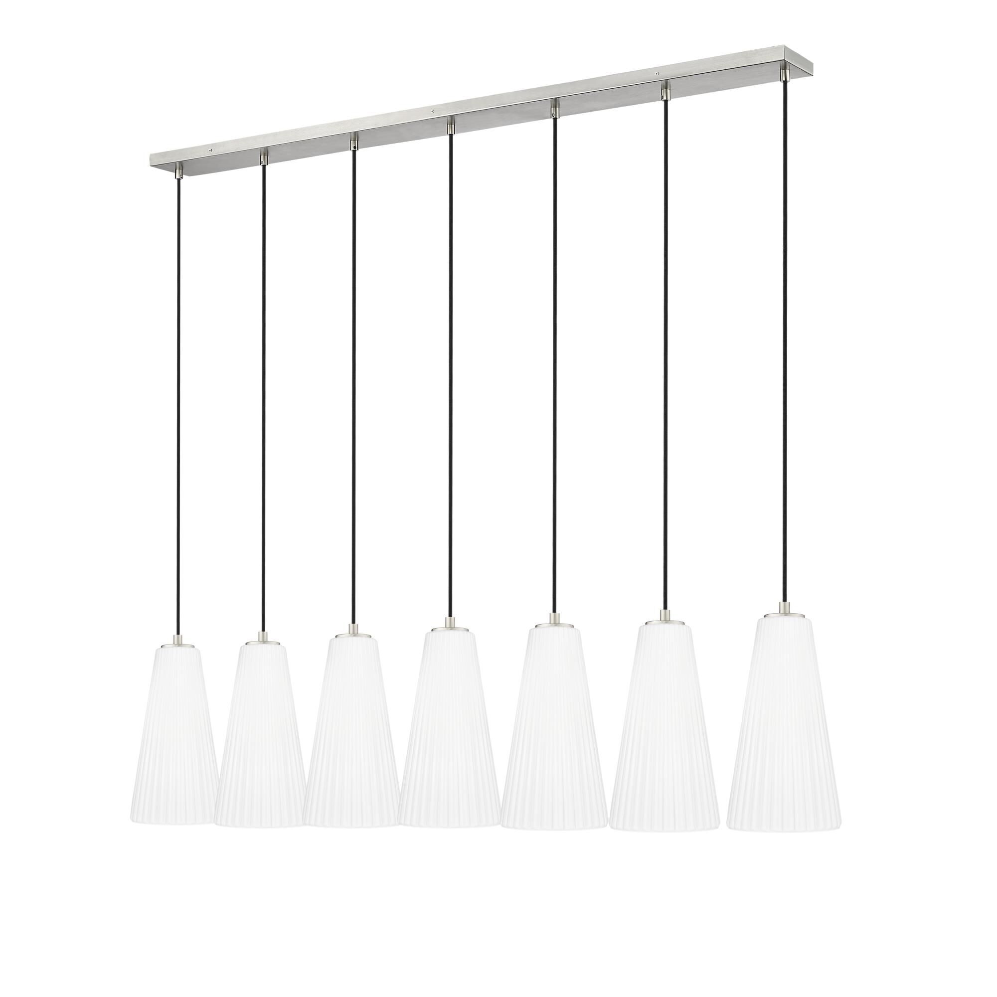 Shown in Brushed Nickel finish and White glass and White shade