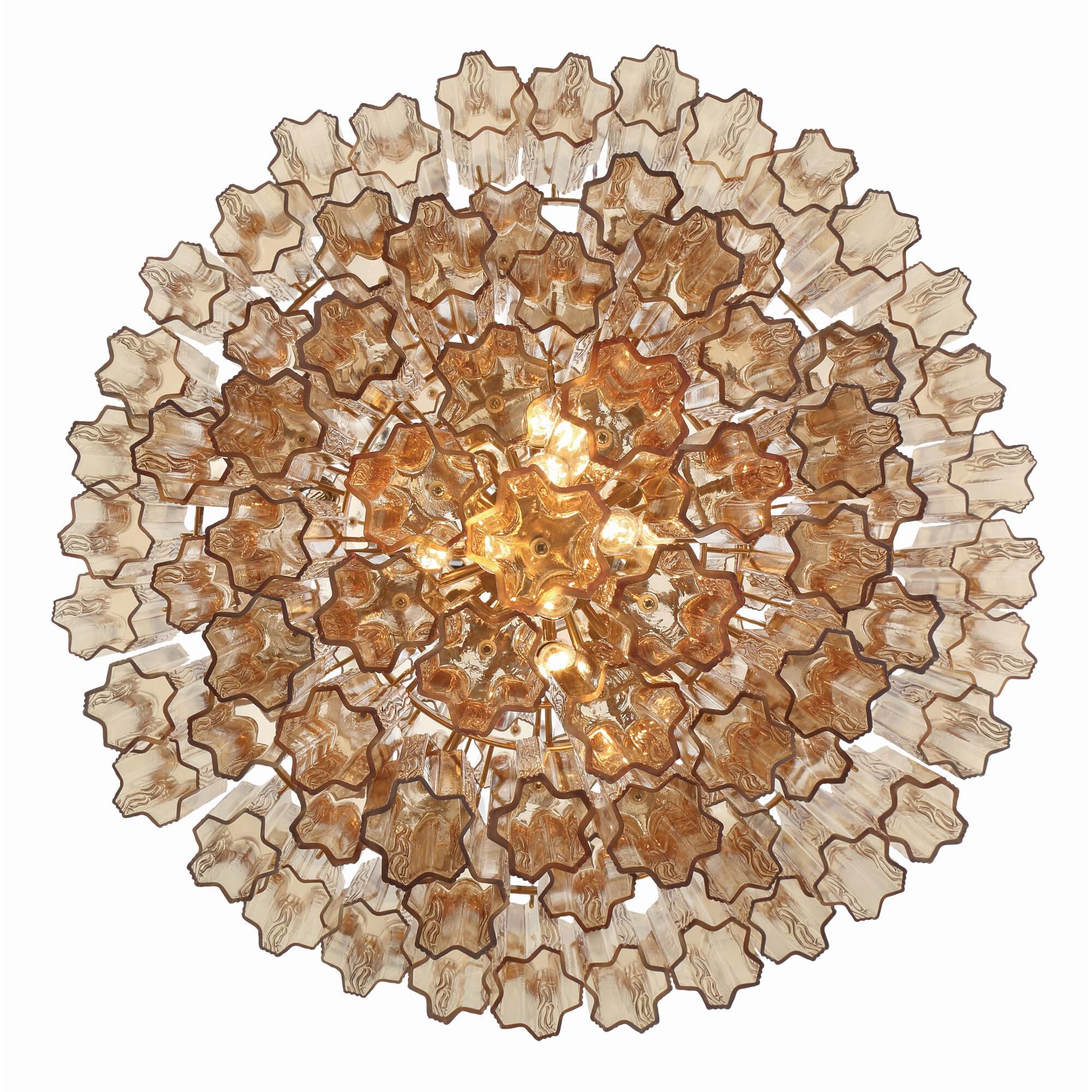 Shown in Aged Brass finish and Tronchi Glass Amber crystal