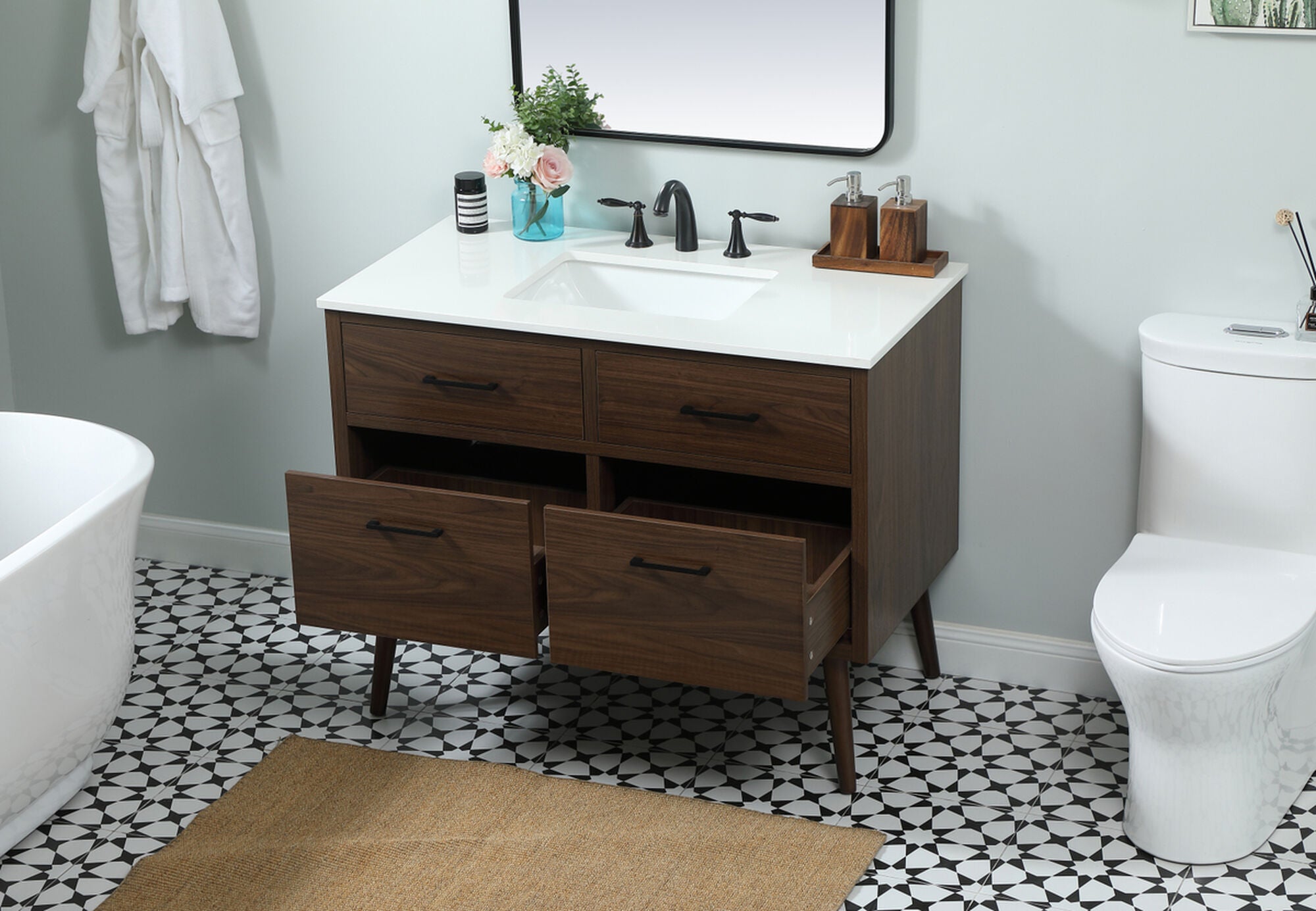 Shown in Walnut finish and Without Backsplash accent