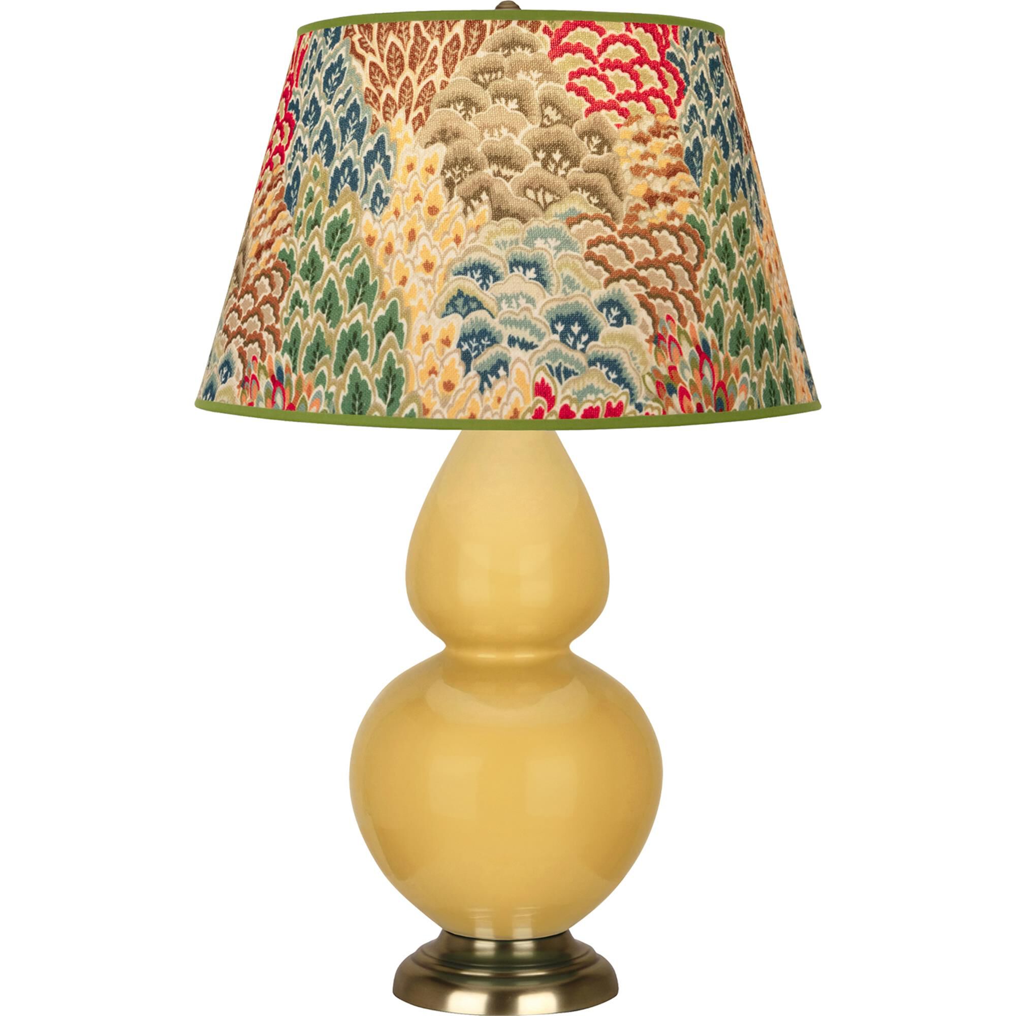 Shown in Sunset Yellow finish and Fall Floral shade and Antique Brass accent