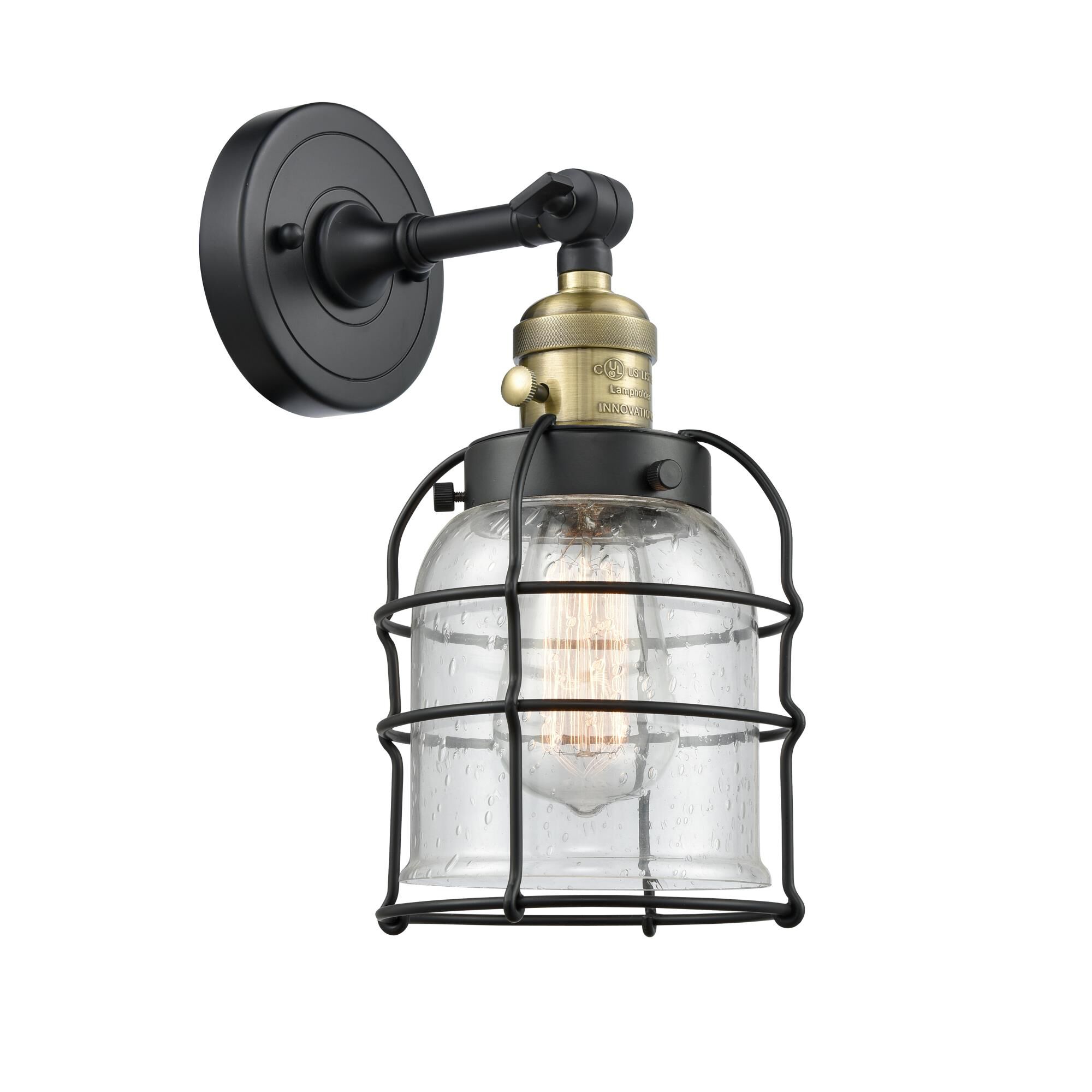 Shown in Black Antique Brass finish and Seedy glass