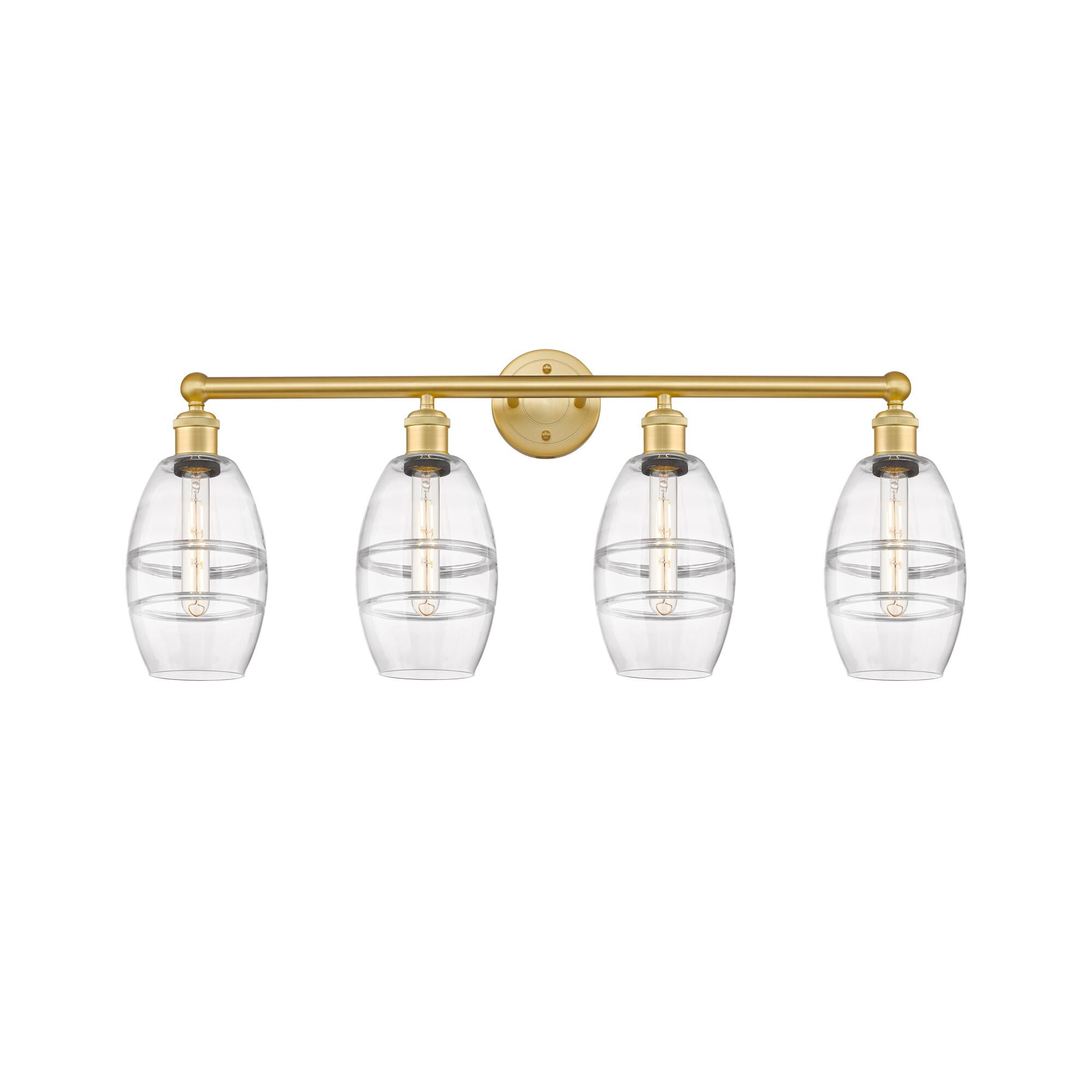 Shown in Satin Gold finish and Clear glass