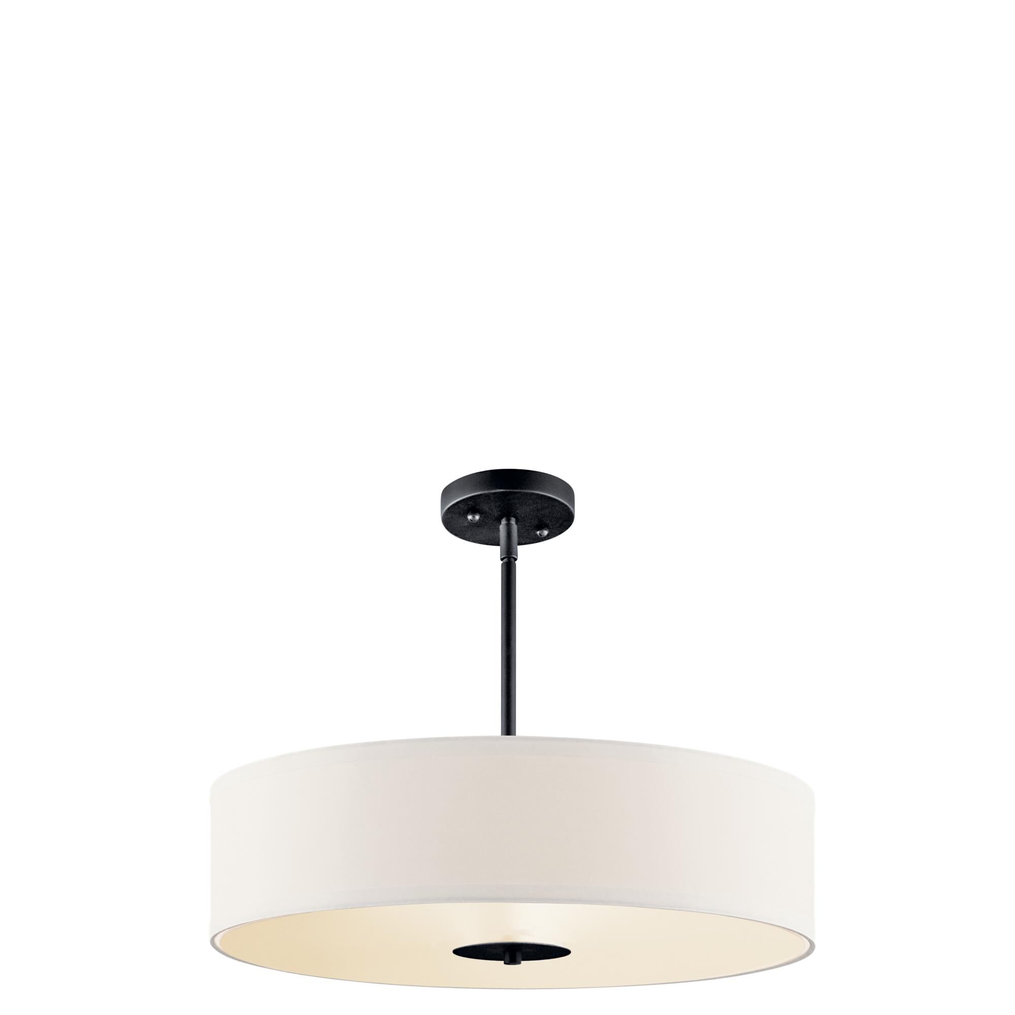Shown in Black finish and Satin Etched glass and White Microfiber shade