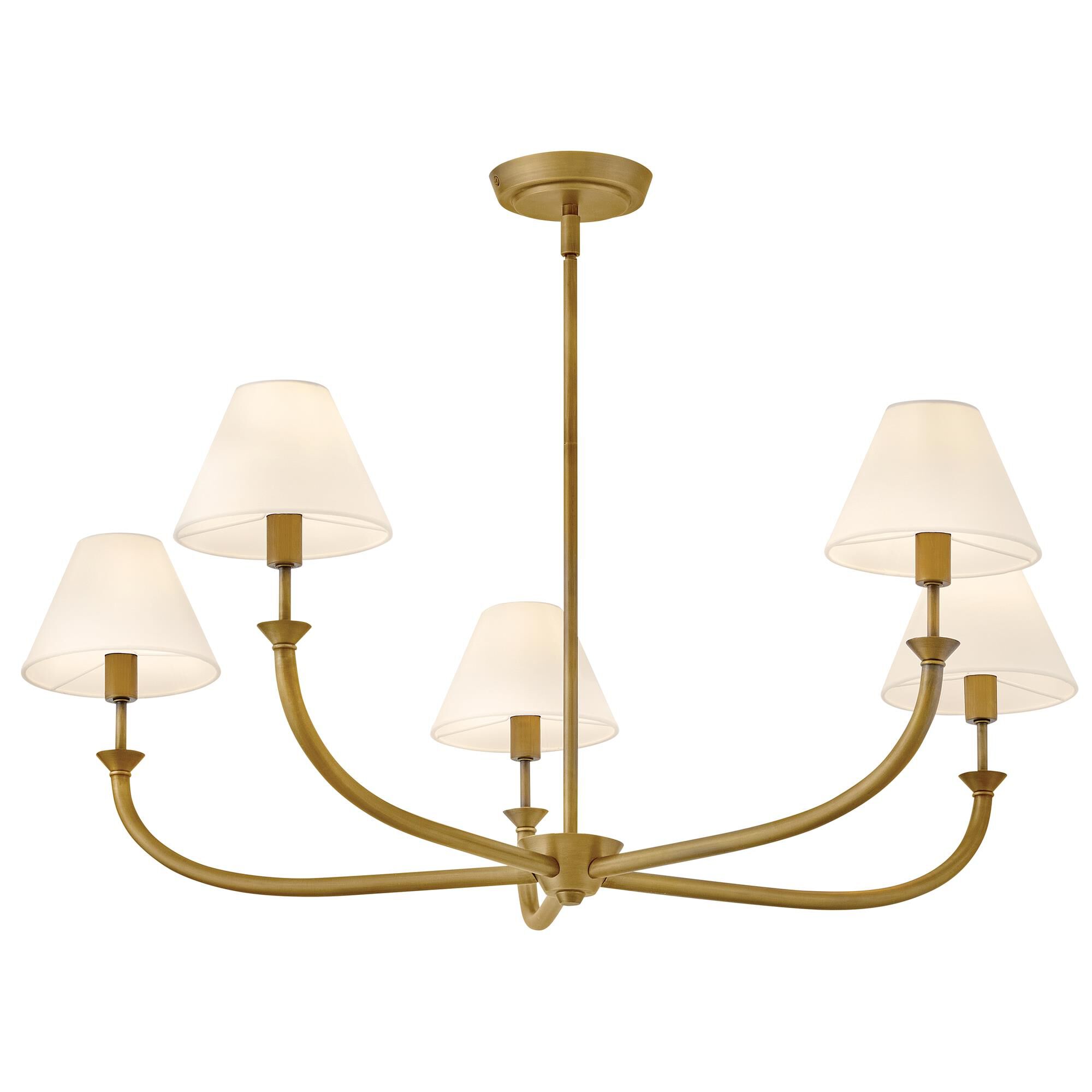 Shown in Heritage Brass finish and Off-White Linen shade