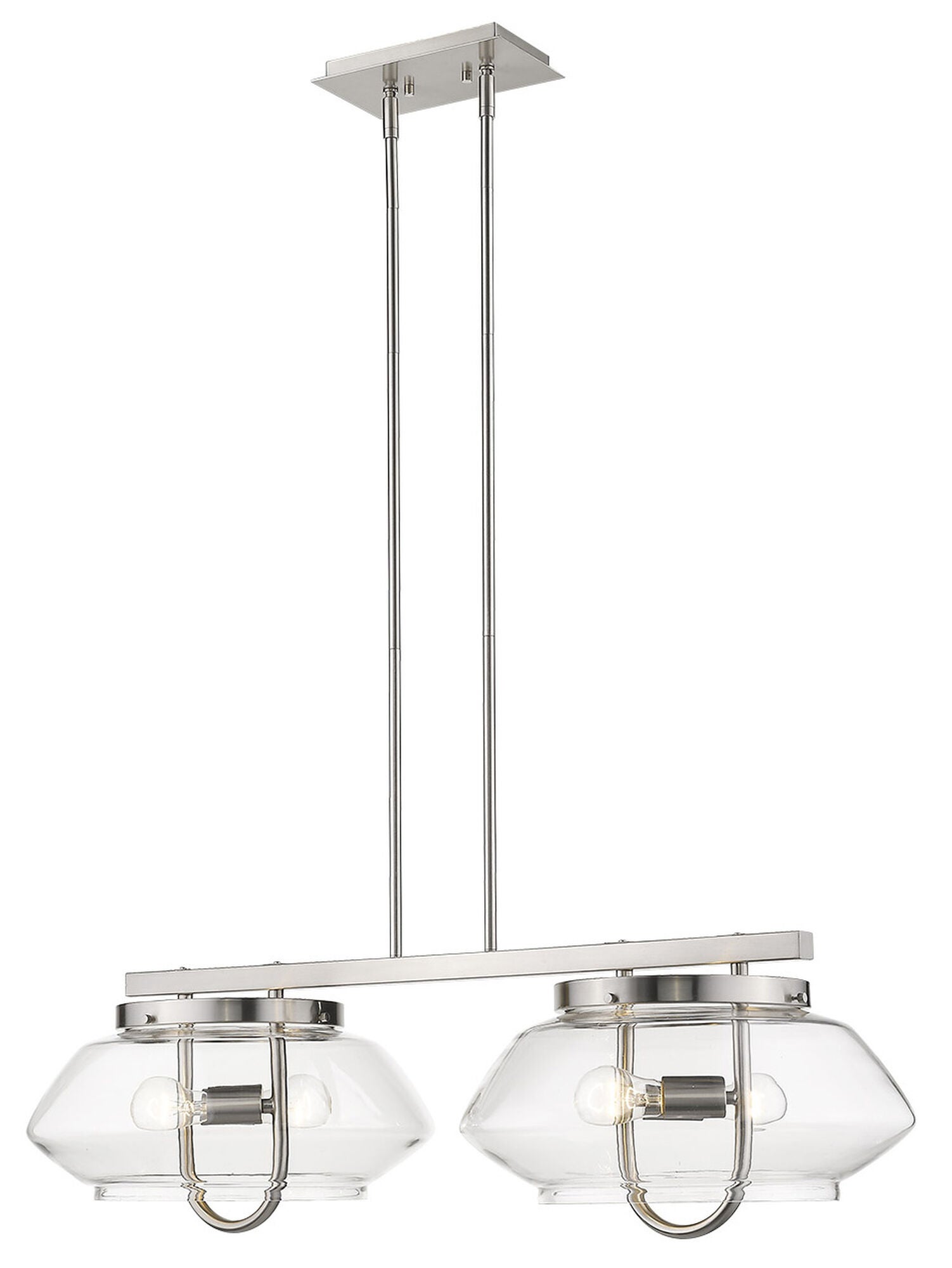Shown in Satin Nickel finish and Clear glass and Clear Glass Drum shade