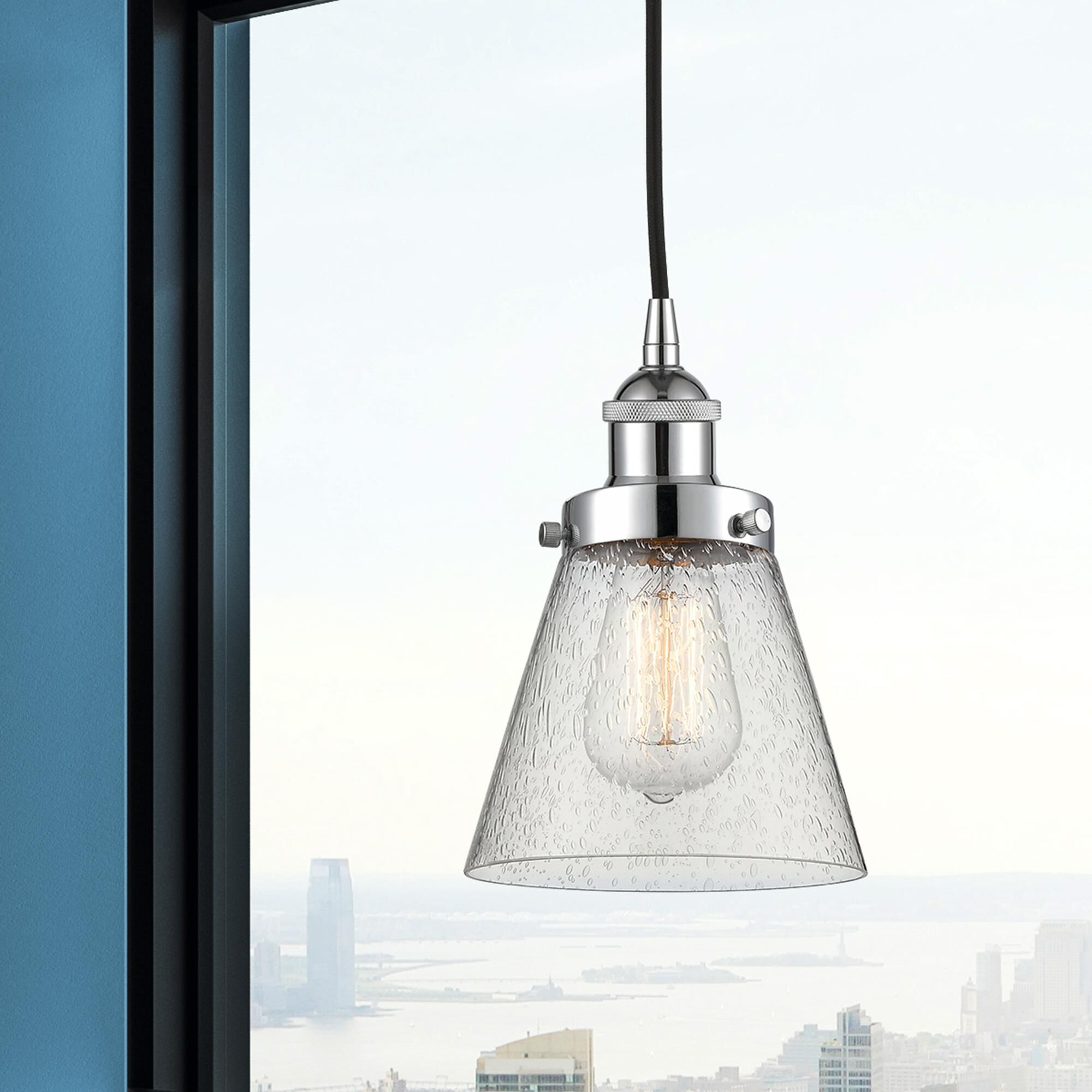 Shown in Polished Chrome finish and Seedy Small Cone glass