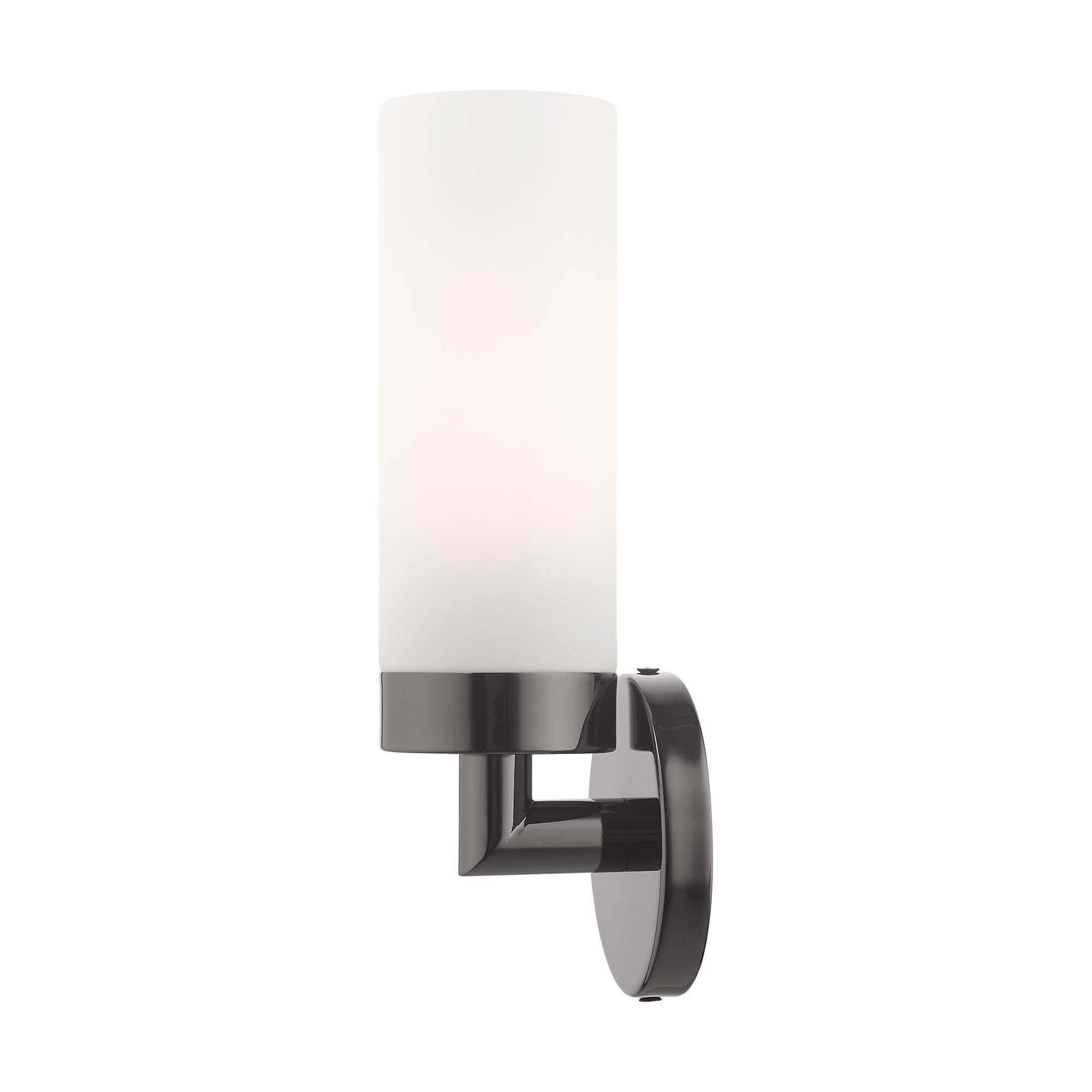 Shown in Black Chrome finish and Hand Blown Satin Opal White glass