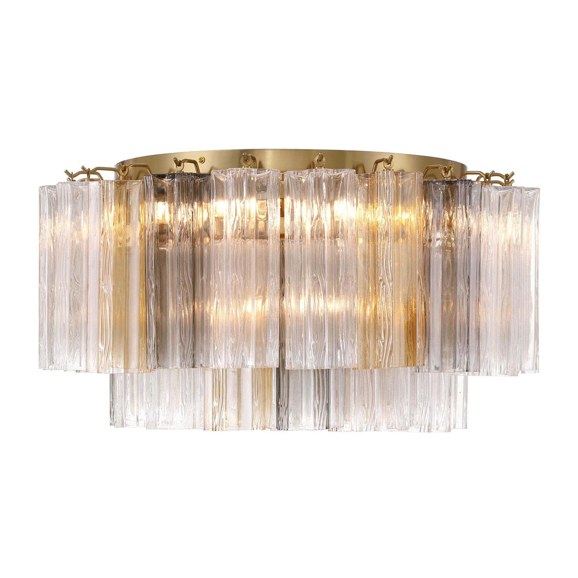 Shown in Aged Brass finish and Tronchi Autumn glass