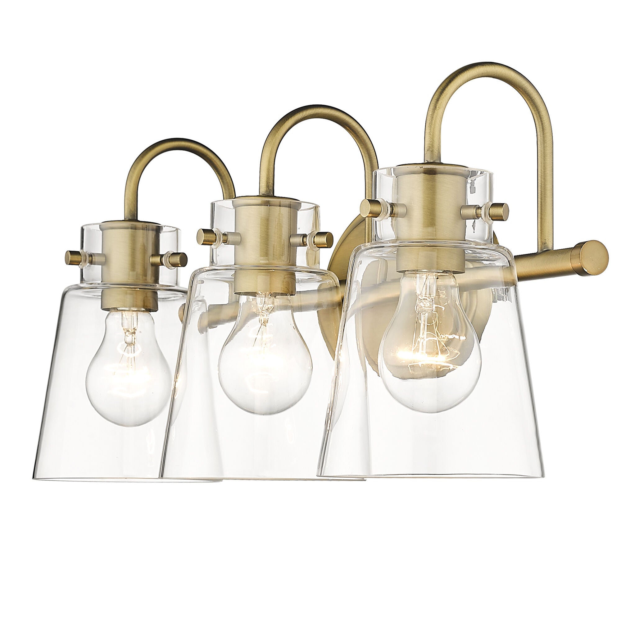 Shown in Antique Brass finish and Clear Glass shade