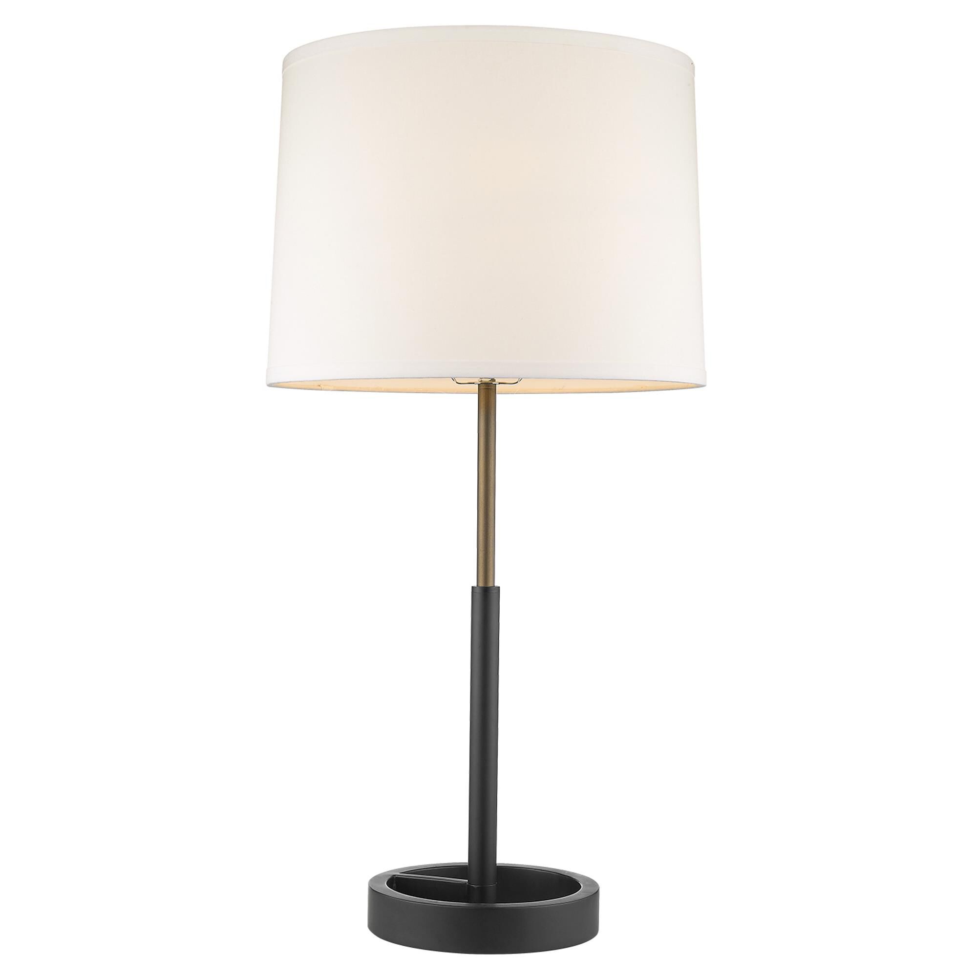 Shown in Matte Black/ Hand Painted Antique Gold finish and White glass and Homespun Linen shade