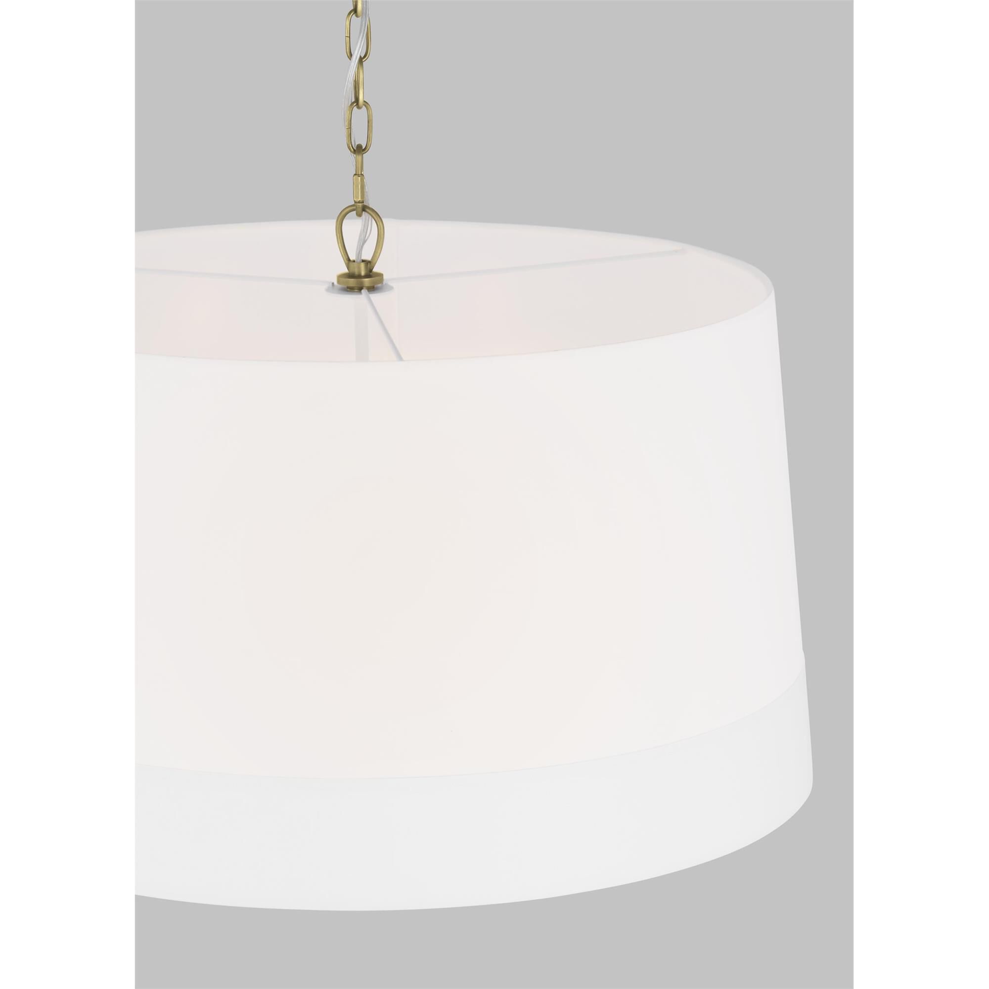 Shown in Time Worn Brass finish and Etched Glass Diffuser And White Linen W/White Inlay Fabric shade