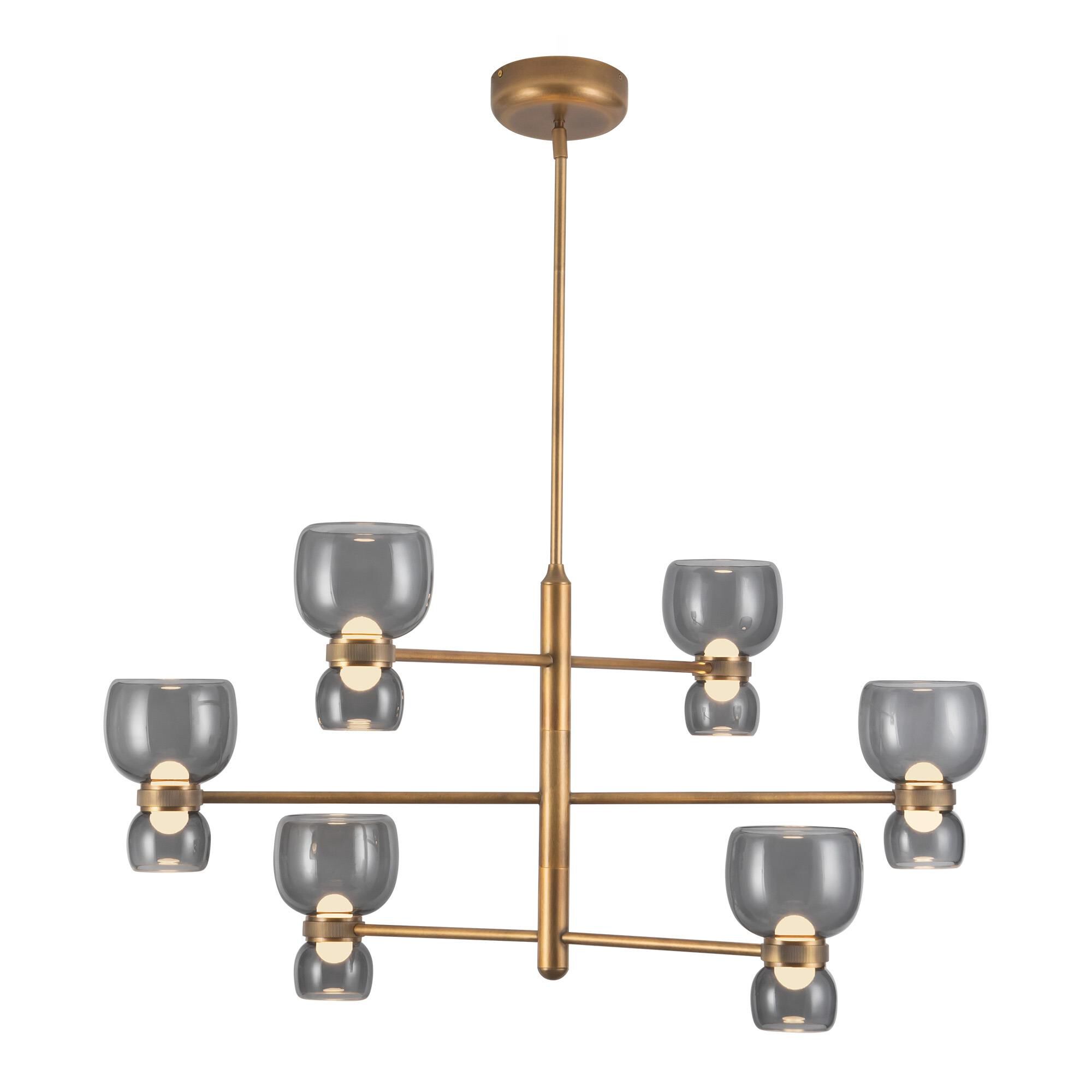 Shown in Vintage Brass finish and Smoked glass