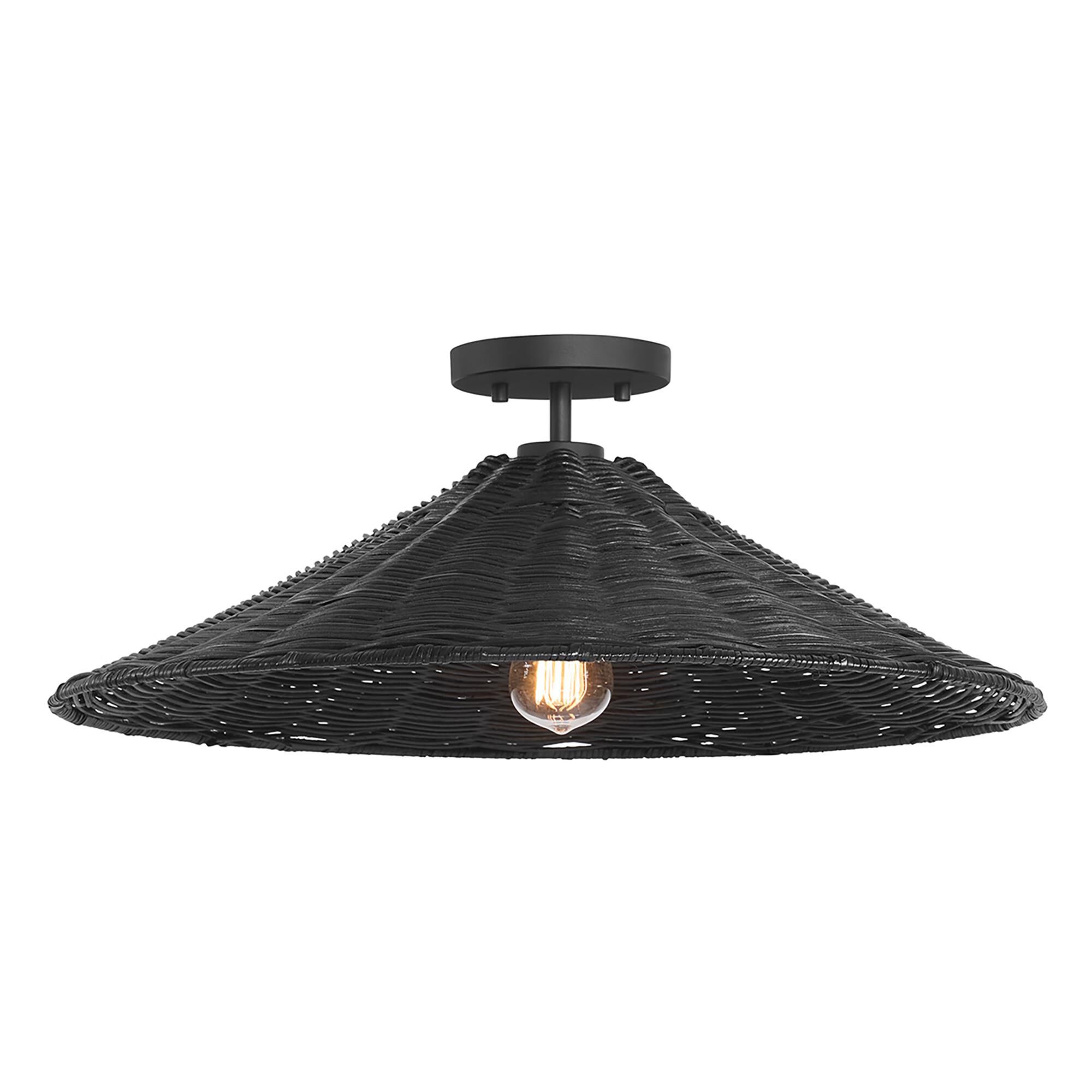 Shown in Matte Black finish and Natural Rattan shade