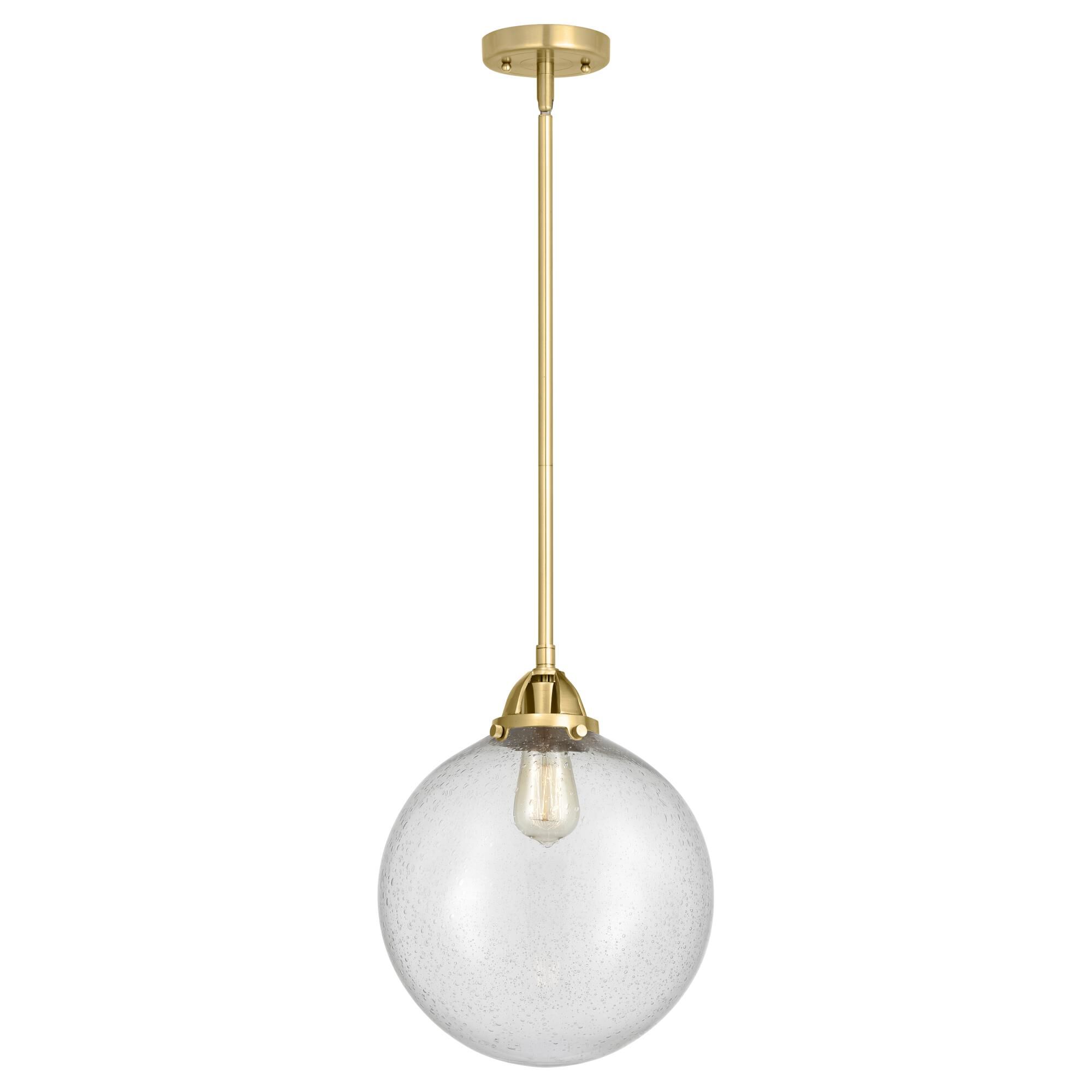 Shown in Satin Gold finish and Seedy Globe glass and No Shade shade
