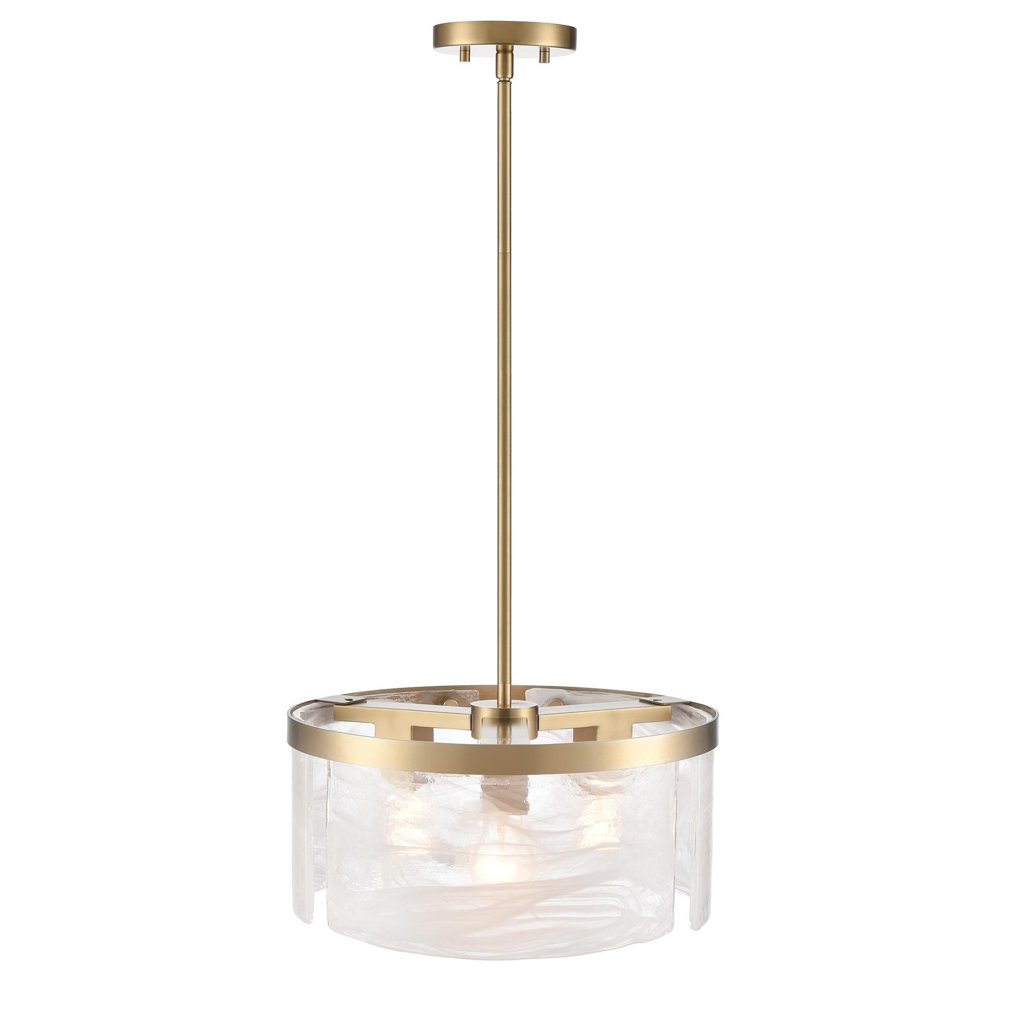 Shown in Brass finish and Clear Alabaster glass