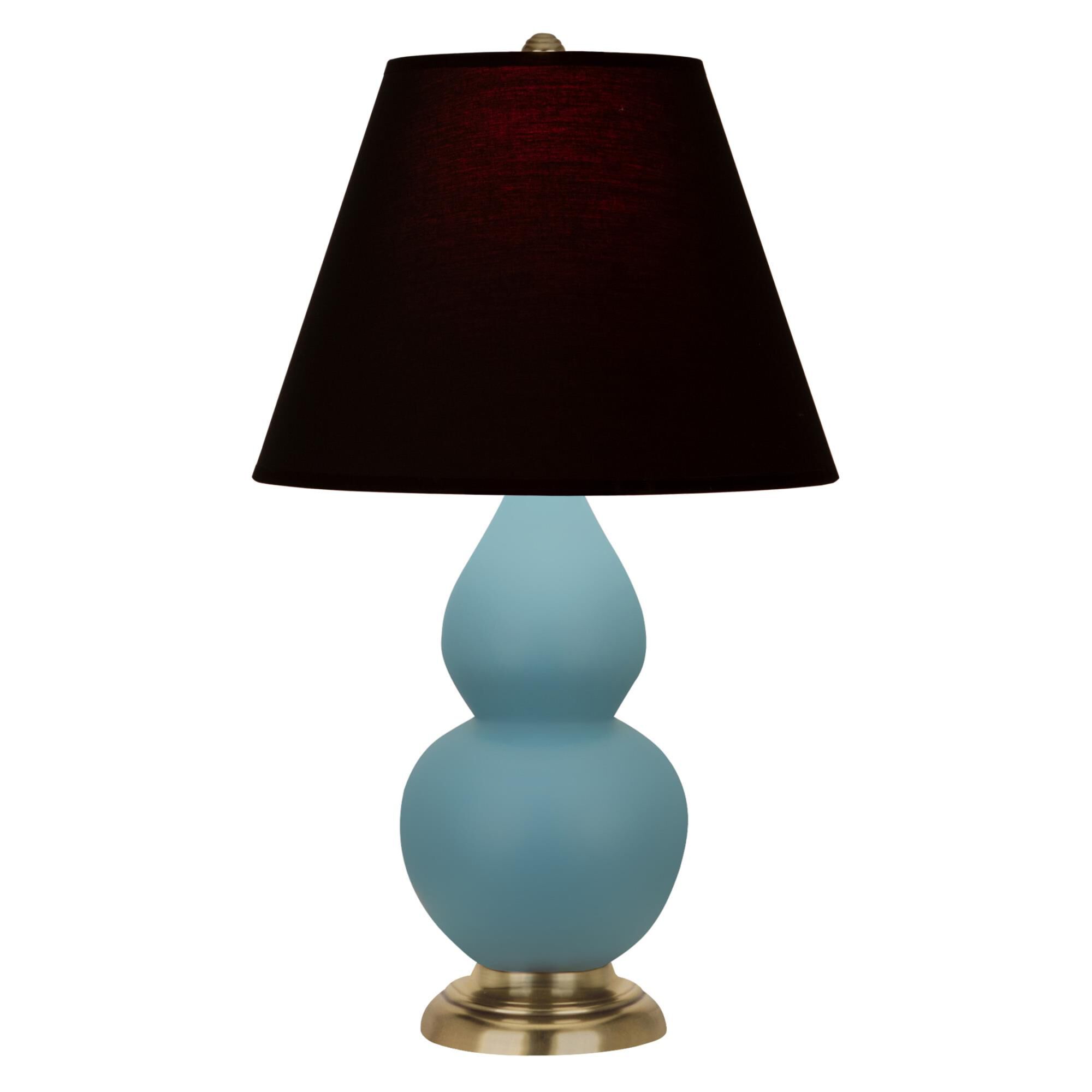 Shown in Matte Steel Blue finish and Ink Black with Rose Red Lining shade and Antique Brass accent