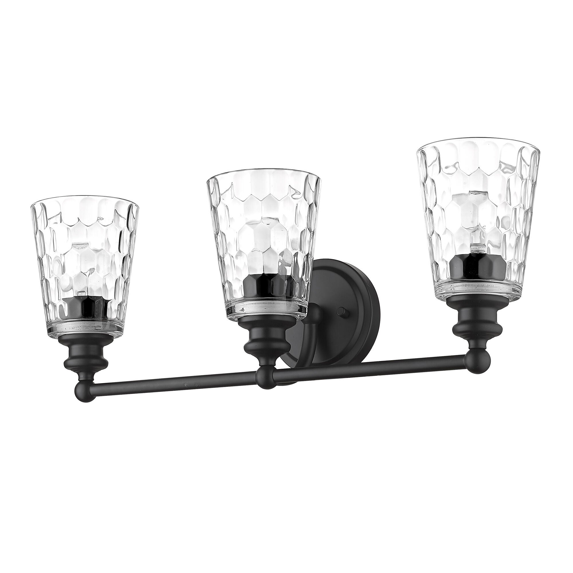 Shown in Matte Black finish and Clear glass and Clear, Optic Cone Shaped Glass shade