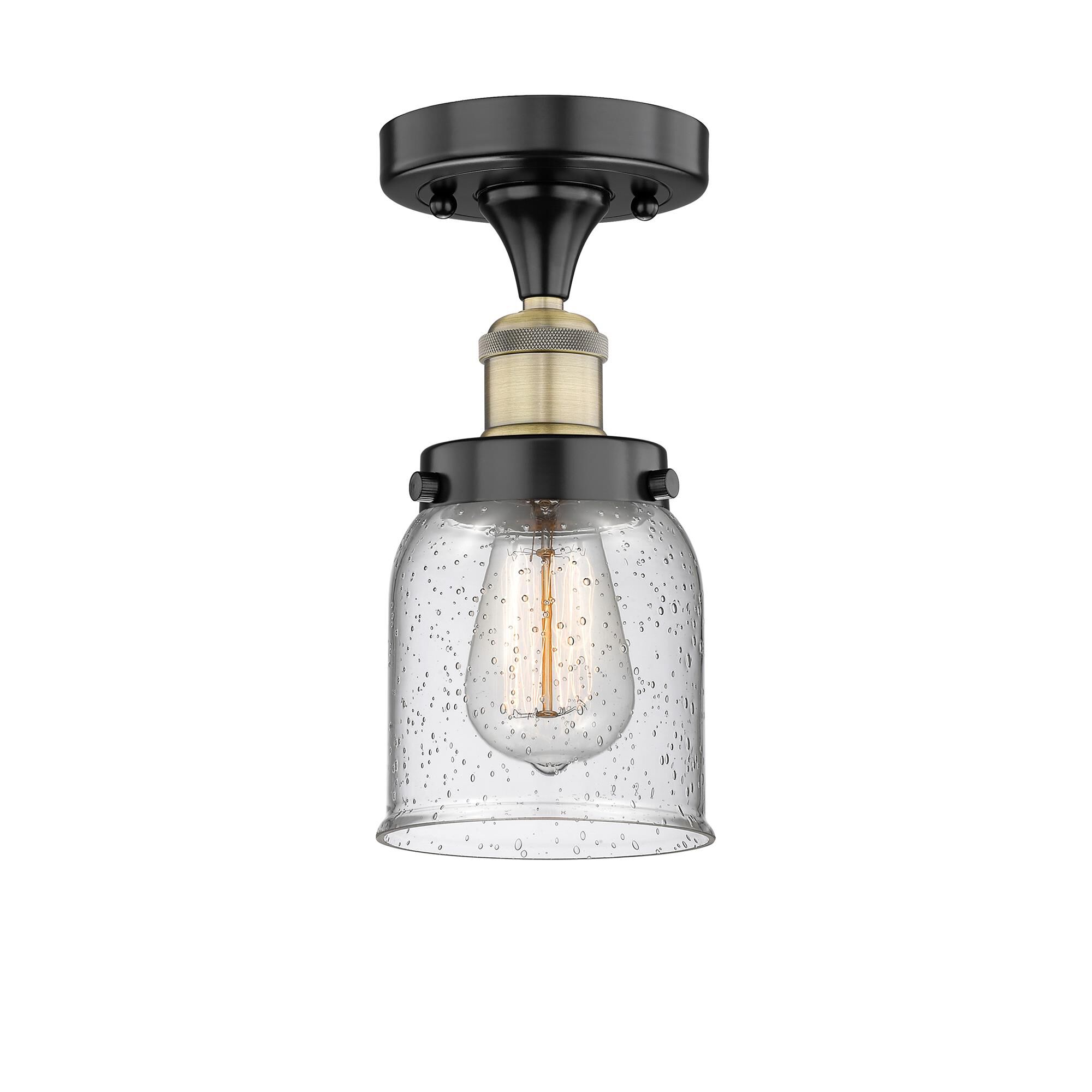 Shown in Black Antique Brass finish and Seedy glass