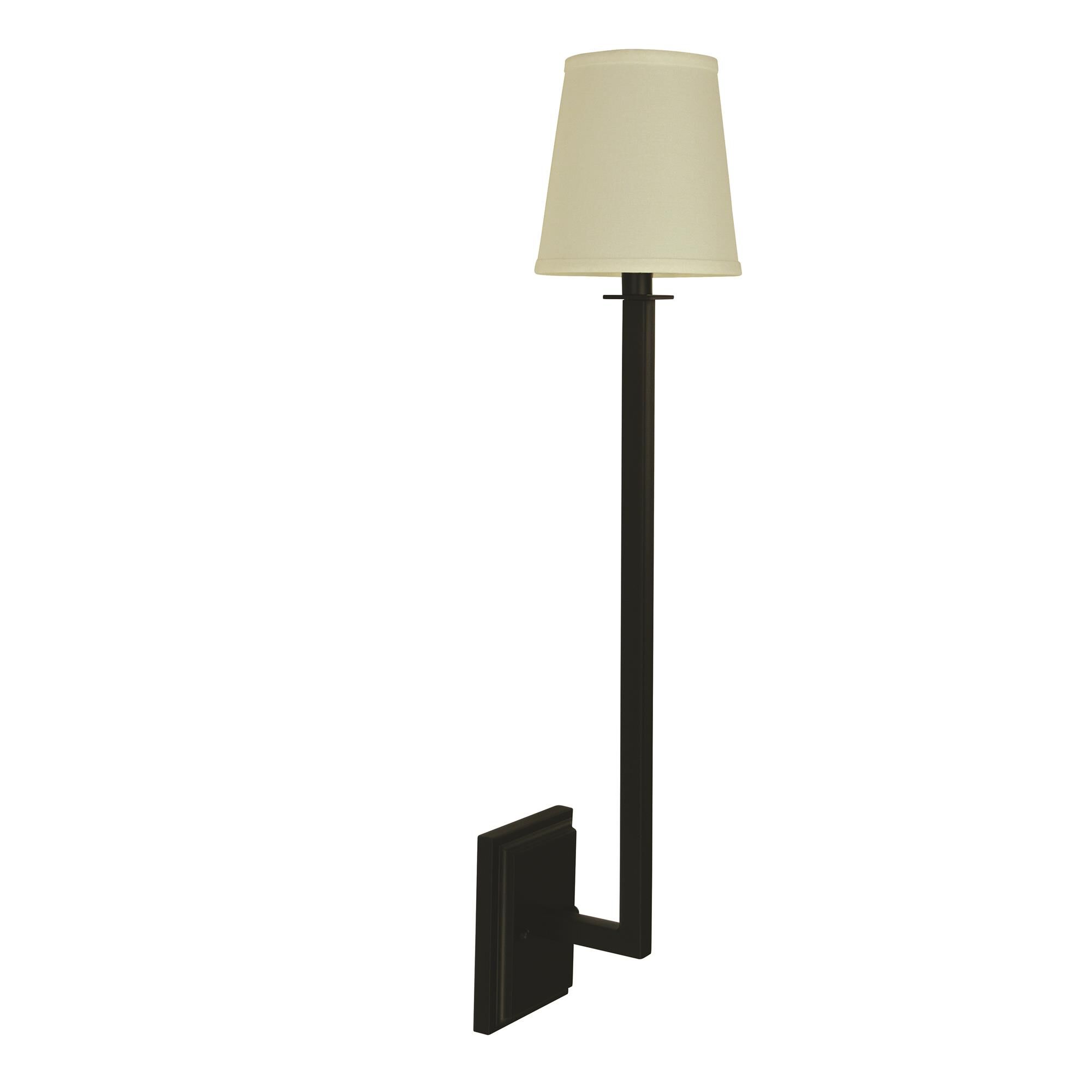 Shown in Matte Black finish and Off-White Hardback Linen shade