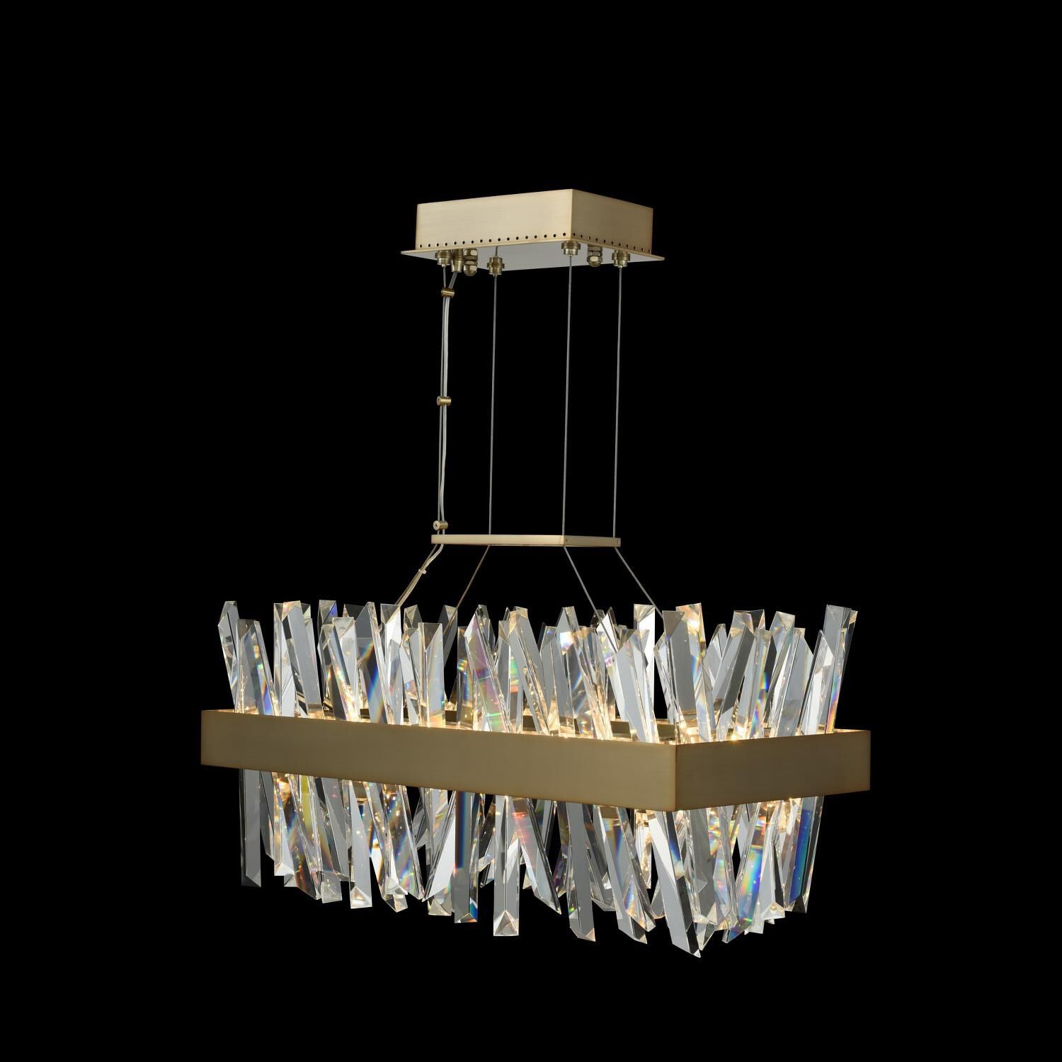 Shown in Brushed Champagne Gold finish and Firenze  Spears crystal and Glacier  Glacier glass