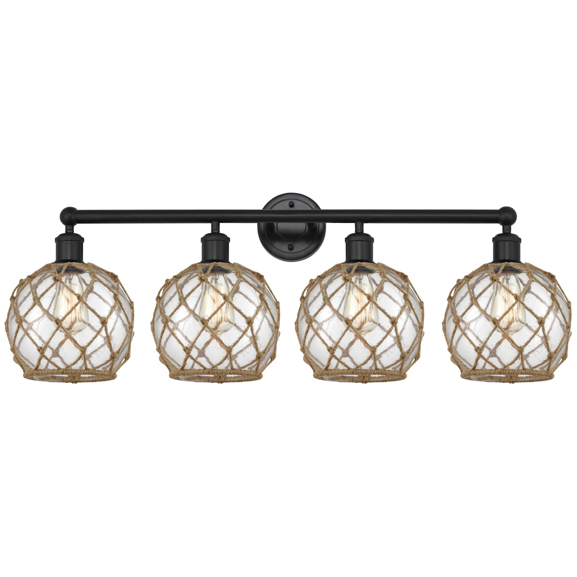 Shown in Matte Black finish and Clear with Brown Rope glass