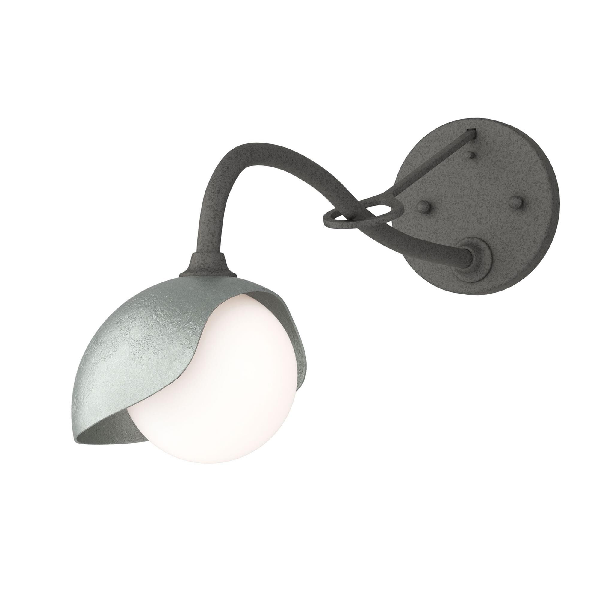 Shown in Natural Iron finish and Opal glass and Vintage Platinum (82) accent