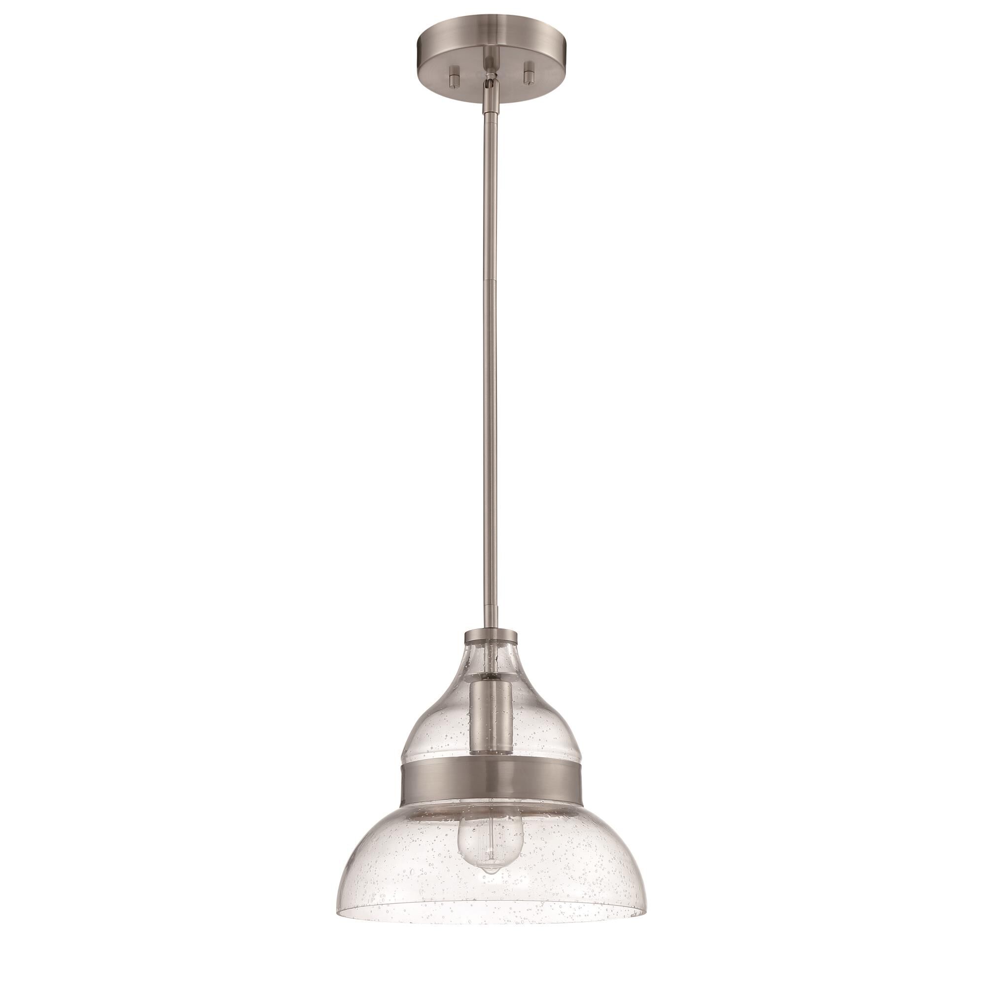 Shown in Brushed Polished Nickel finish and Clear Seeded glass and Glass shade
