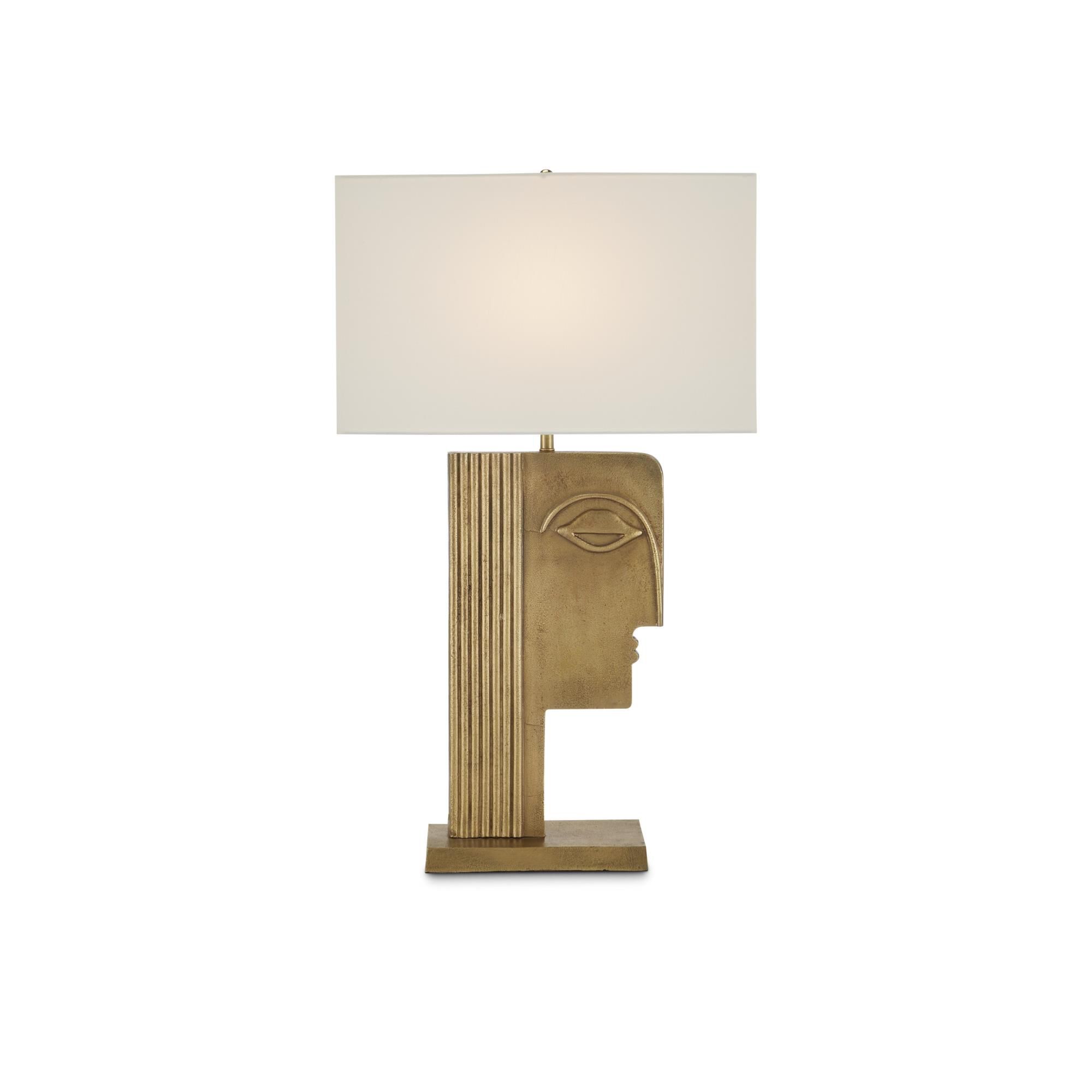 Shown in Antique Brass finish and Off-White Shantung shade