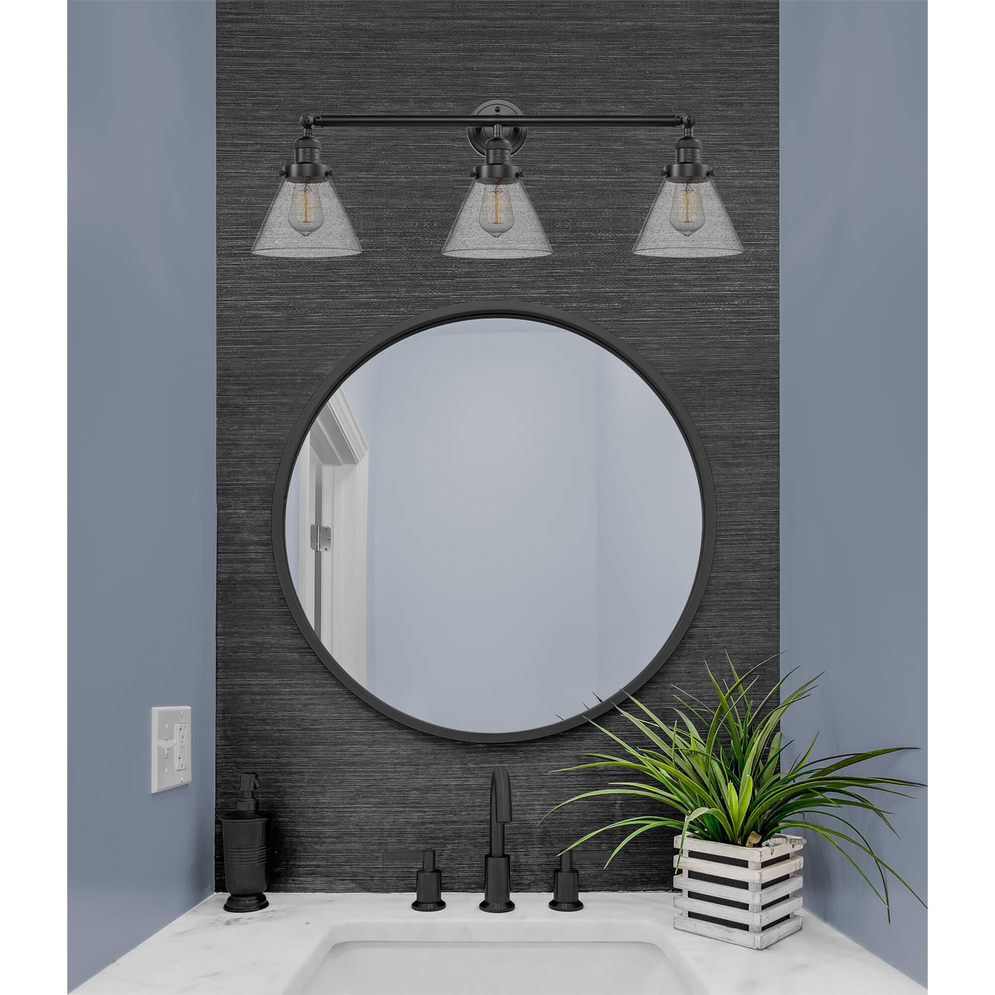 Shown in Oil Rubbed Bronze finish and Seedy glass