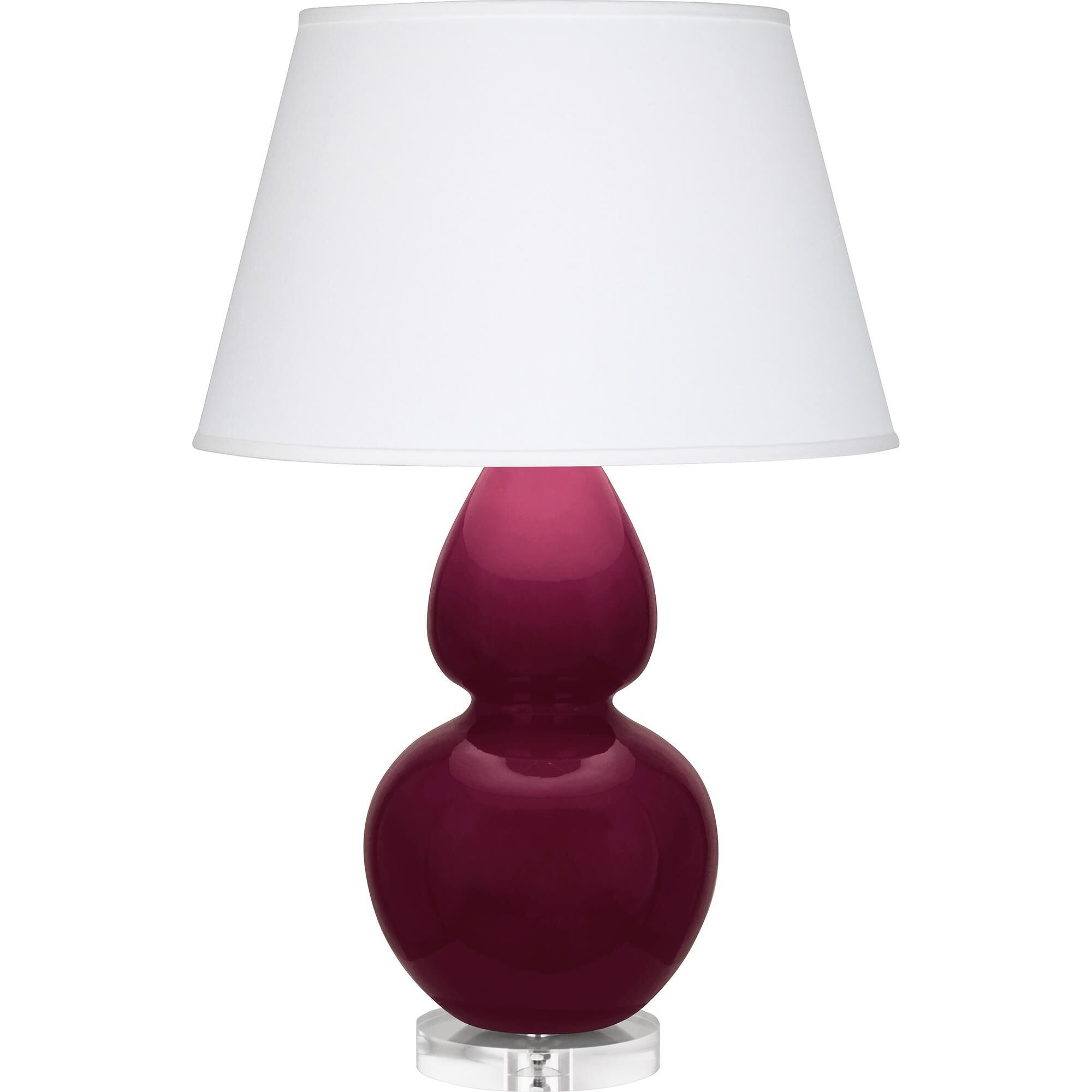 Shown in Sugar Plum Glazed finish and Pearl Dupioni shade and Lucite accent