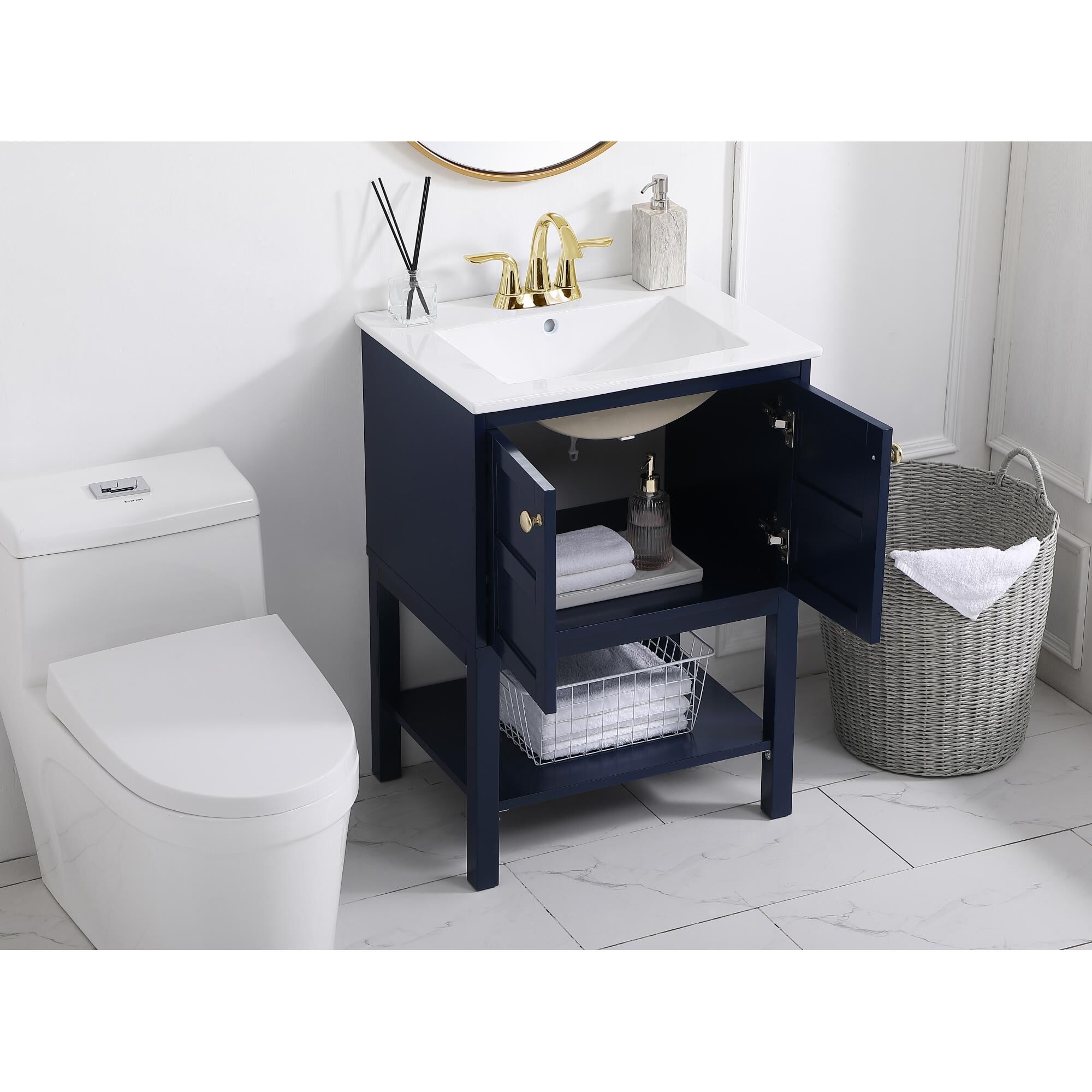 Shown in Blue And Gold With White Porcelain finish