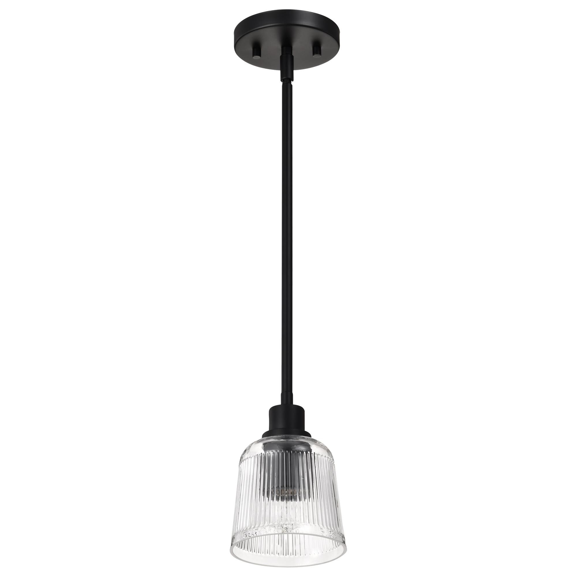 Shown in Matte Black finish and Clear Ribbed glass