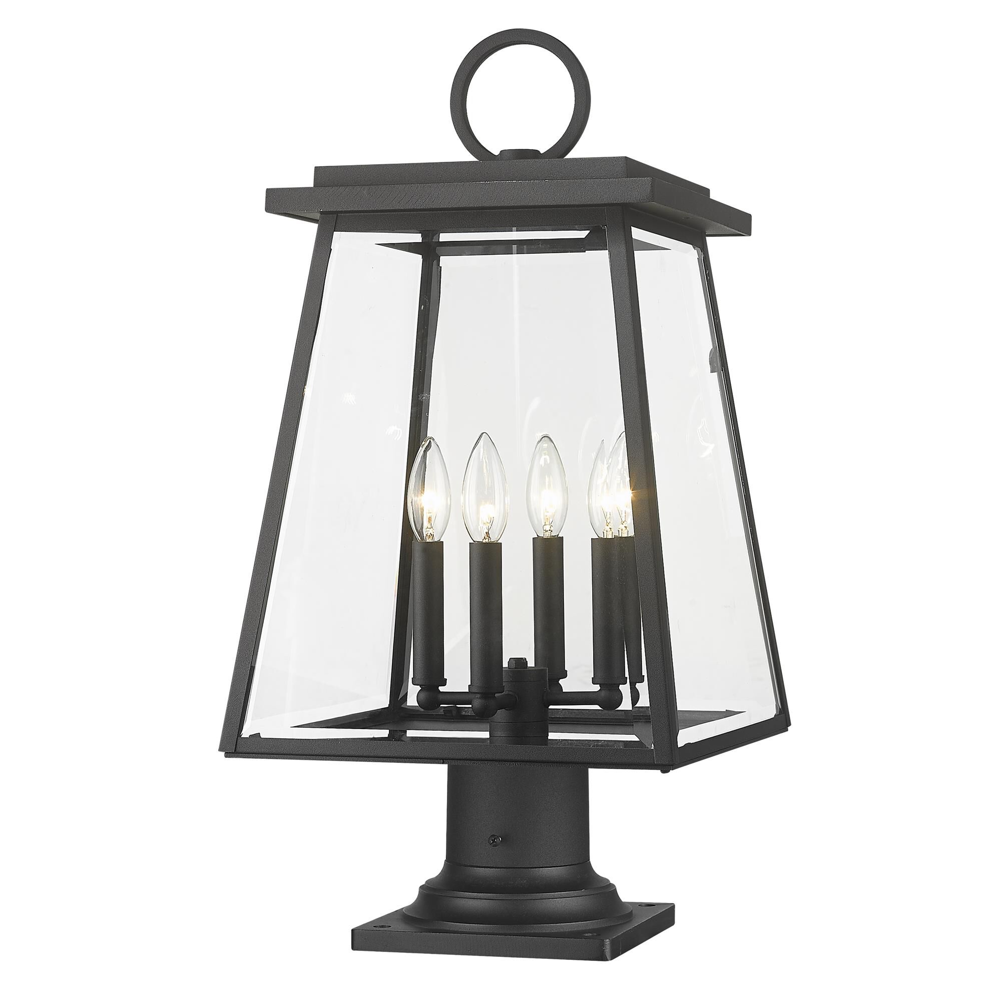Shown in Black finish and Clear Beveled glass