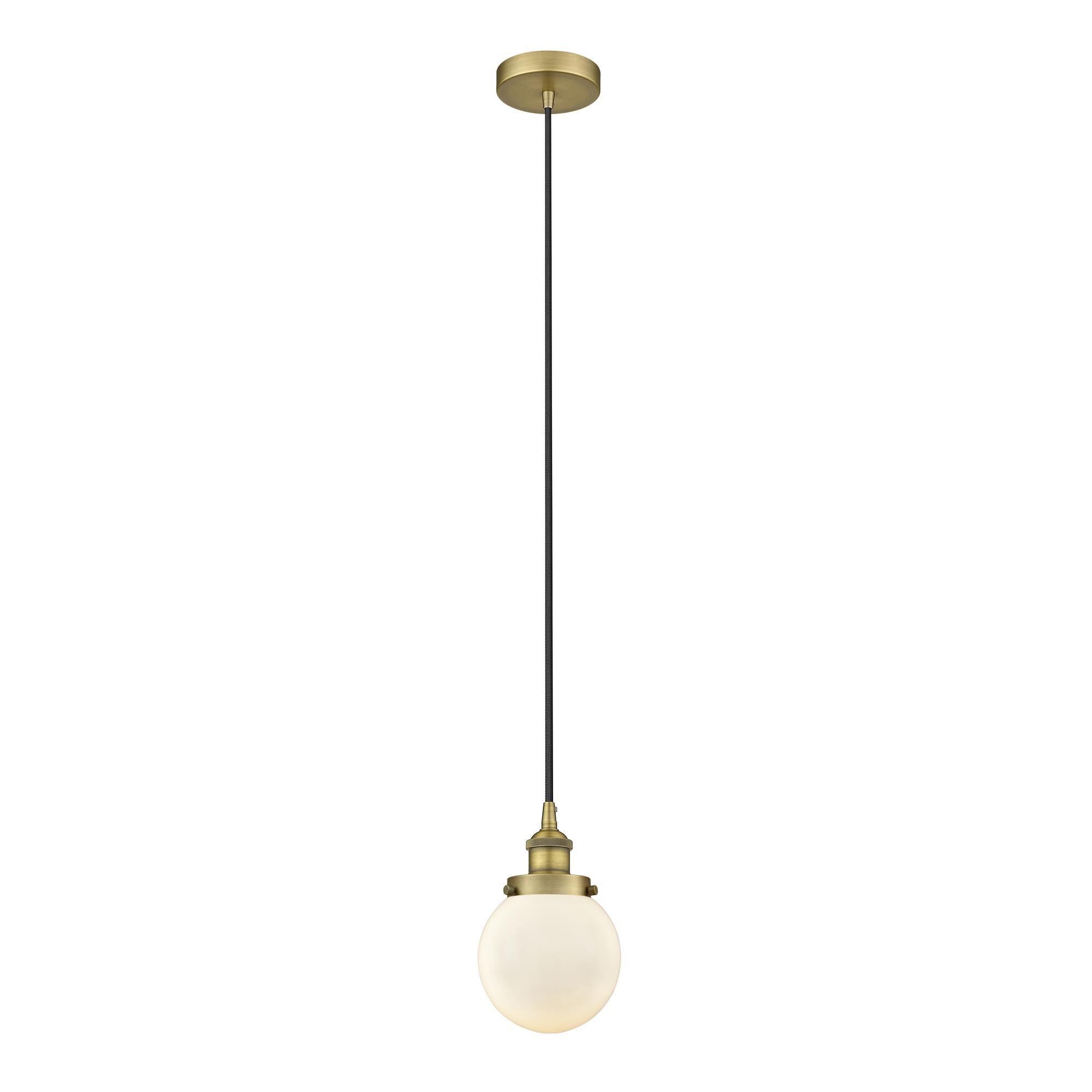 Shown in Brushed Brass finish and Matte White glass