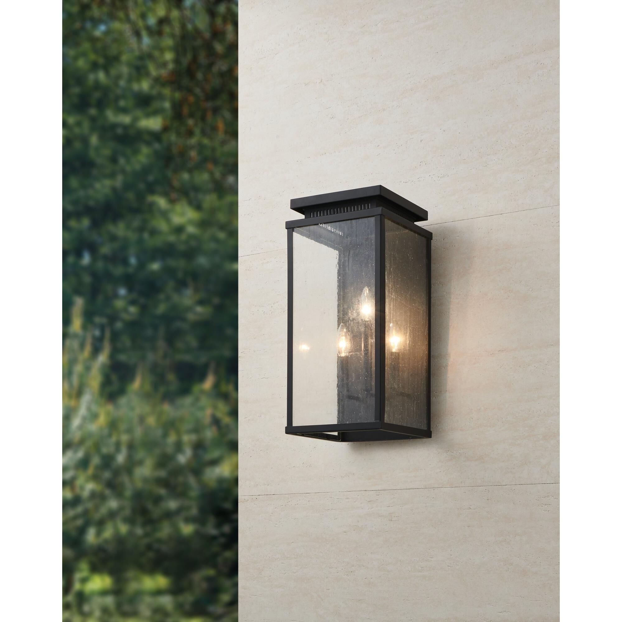 Shown in Matte Black finish and Clear Antique glass