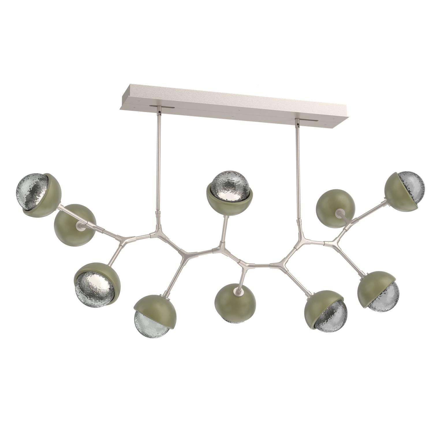 Shown in Beige Silver finish and Smoke glass and Sage Green accent