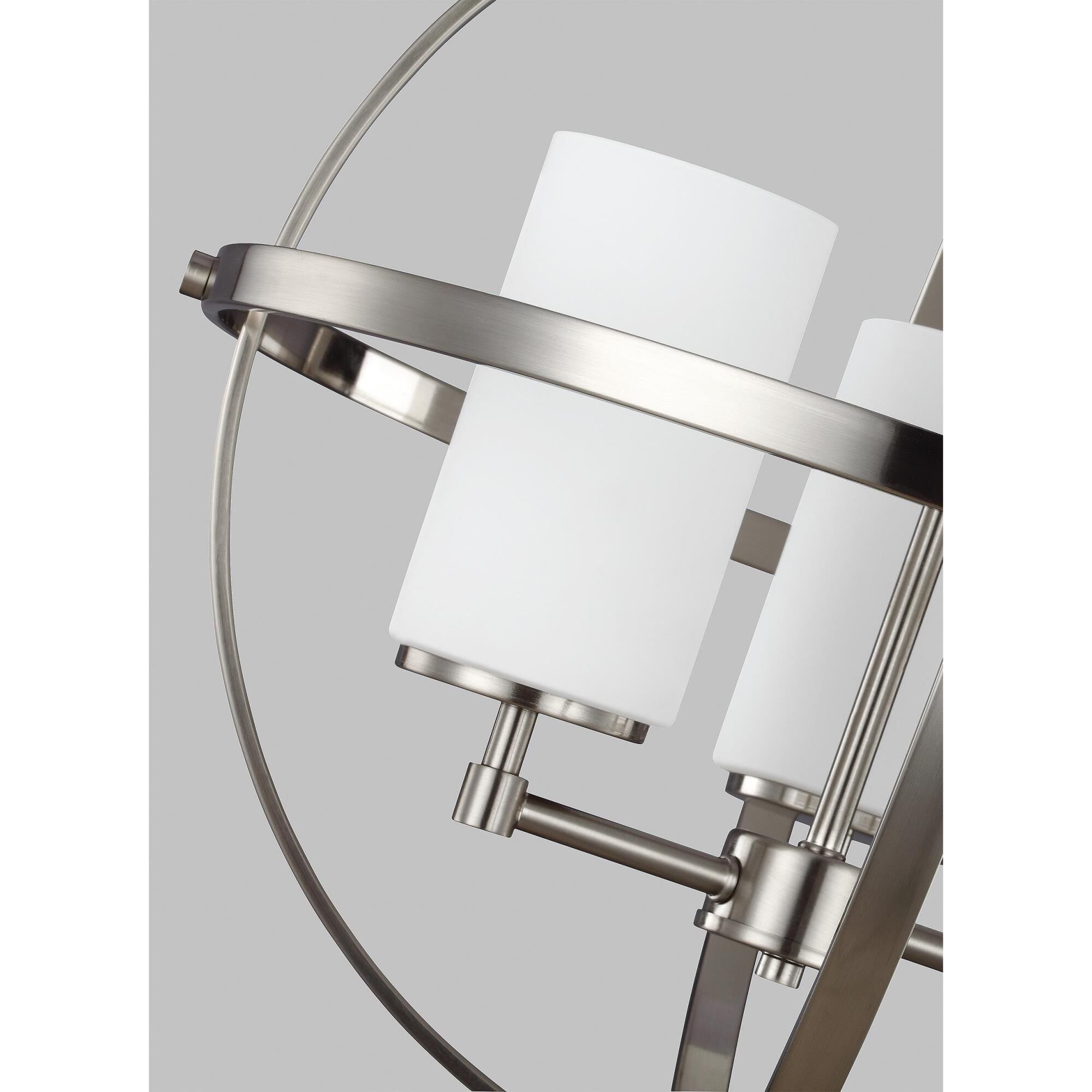 Shown in Brushed Nickel finish and Etched - White Insidehades glass