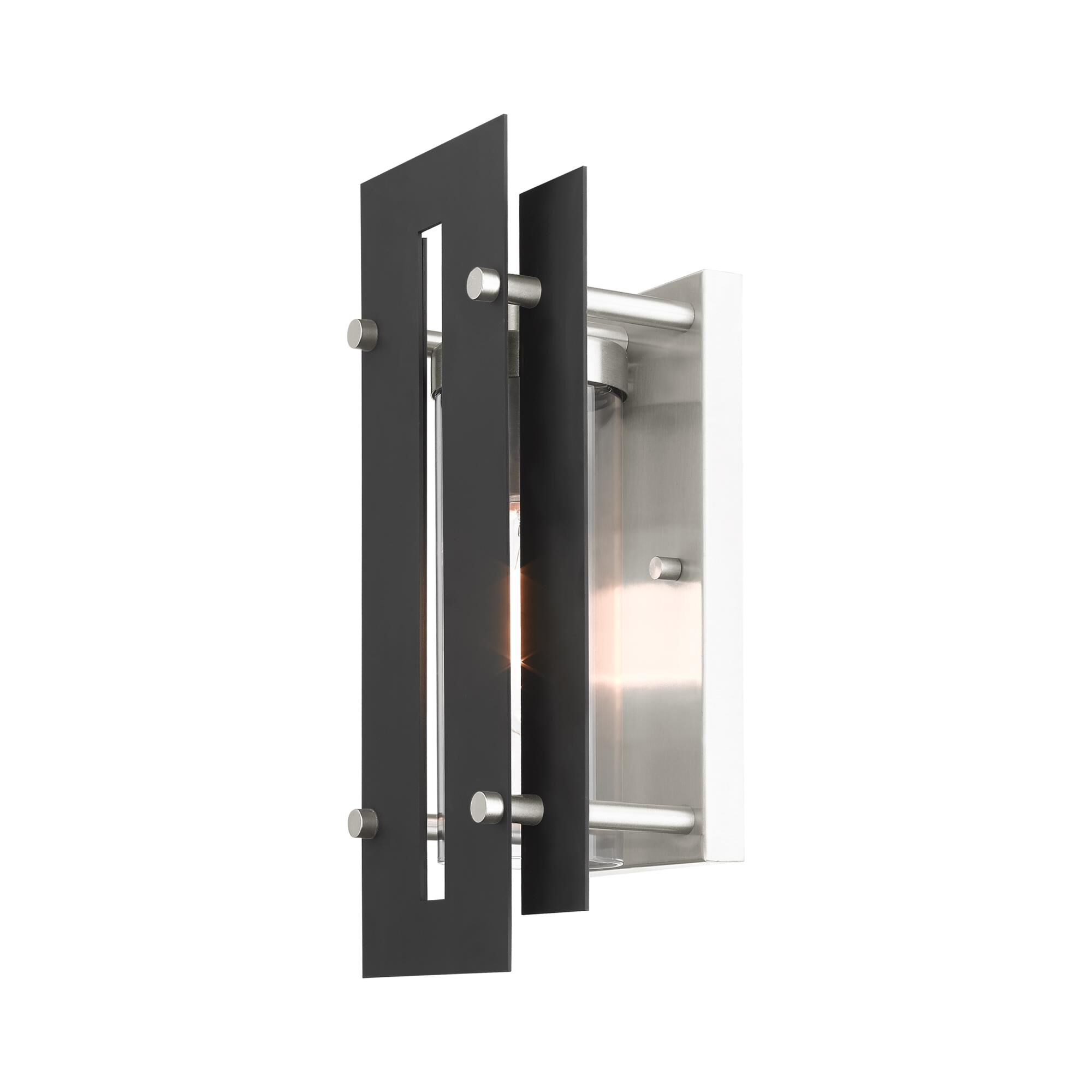 Shown in Black With Brushed Nickel Accents finish and Clear glass and Clear Glass shade