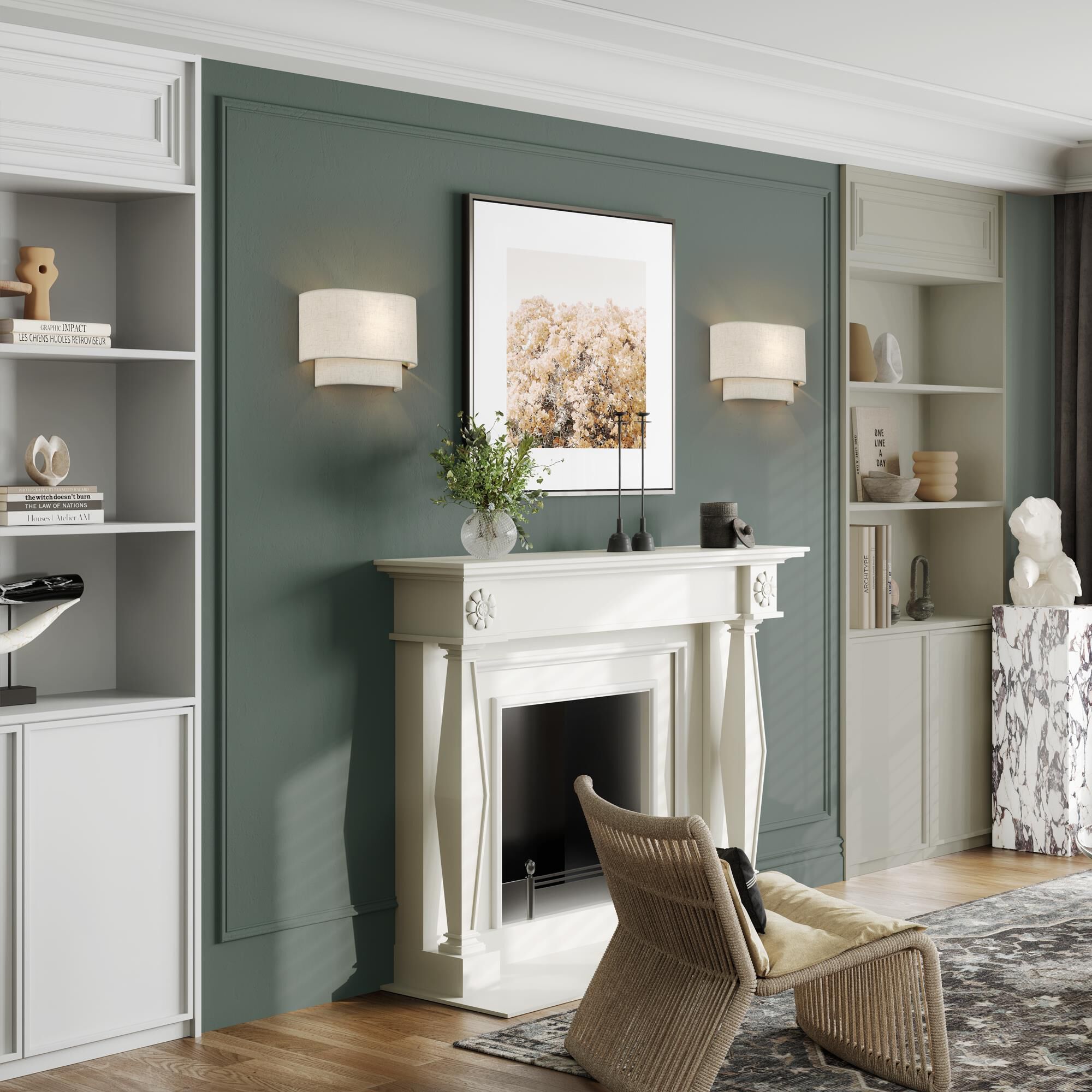 Shown in English Bronze finish and Hand Crafted Oatmeal Color Fabric with White Color Inside shade