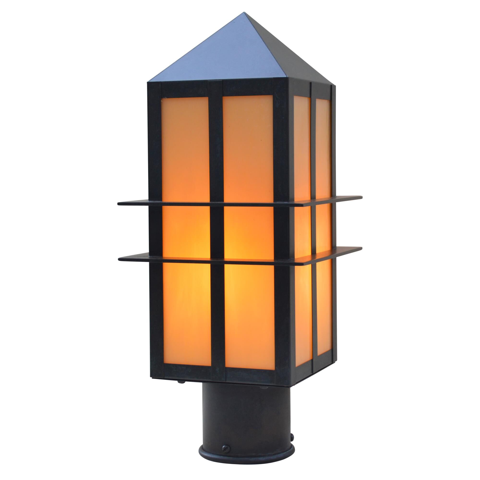 Shown in Bronze finish and Tan glass